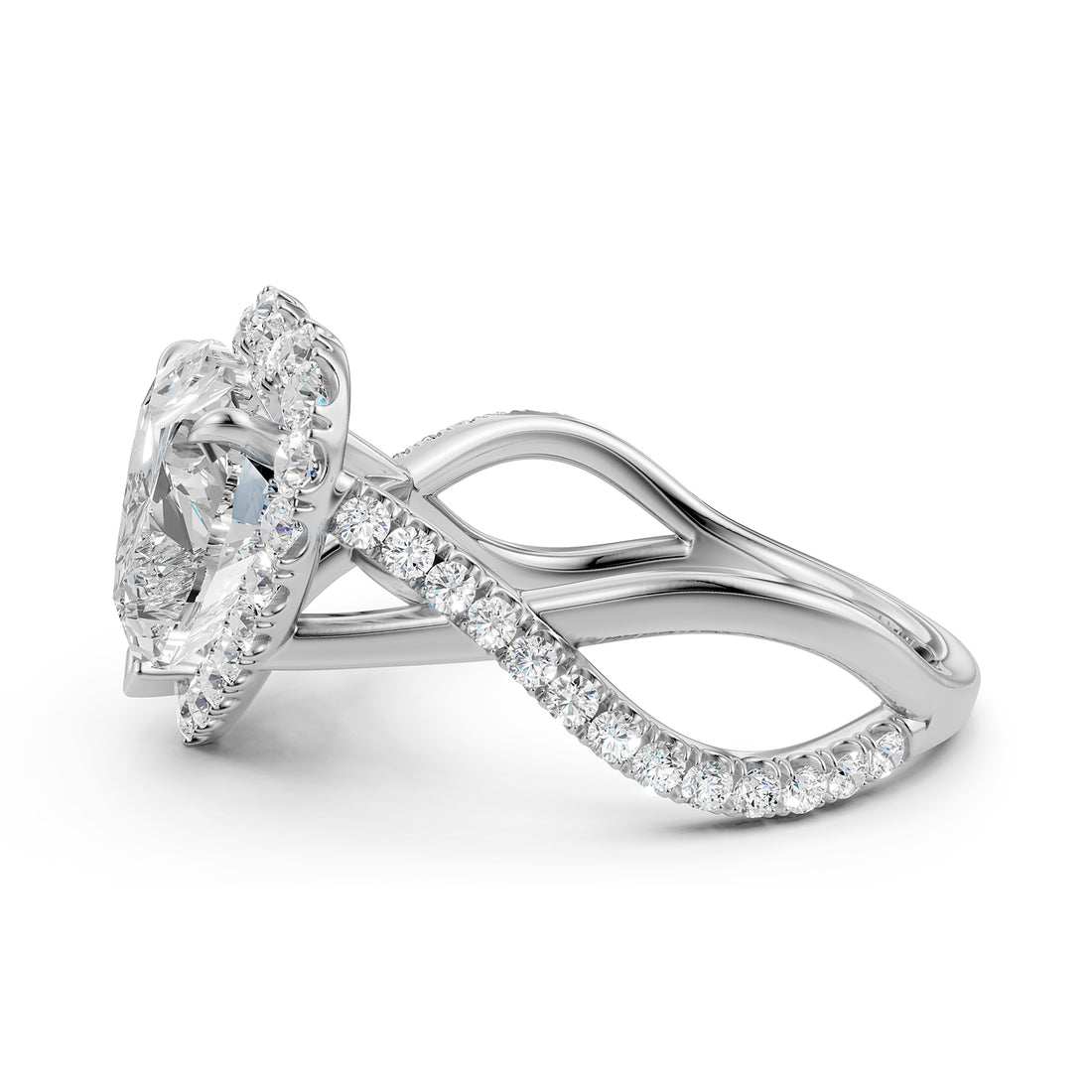 Twisted Halo XOXO Style Lab Grown Diamond Engagement Ring IGI Certified 3.70 Ctw.