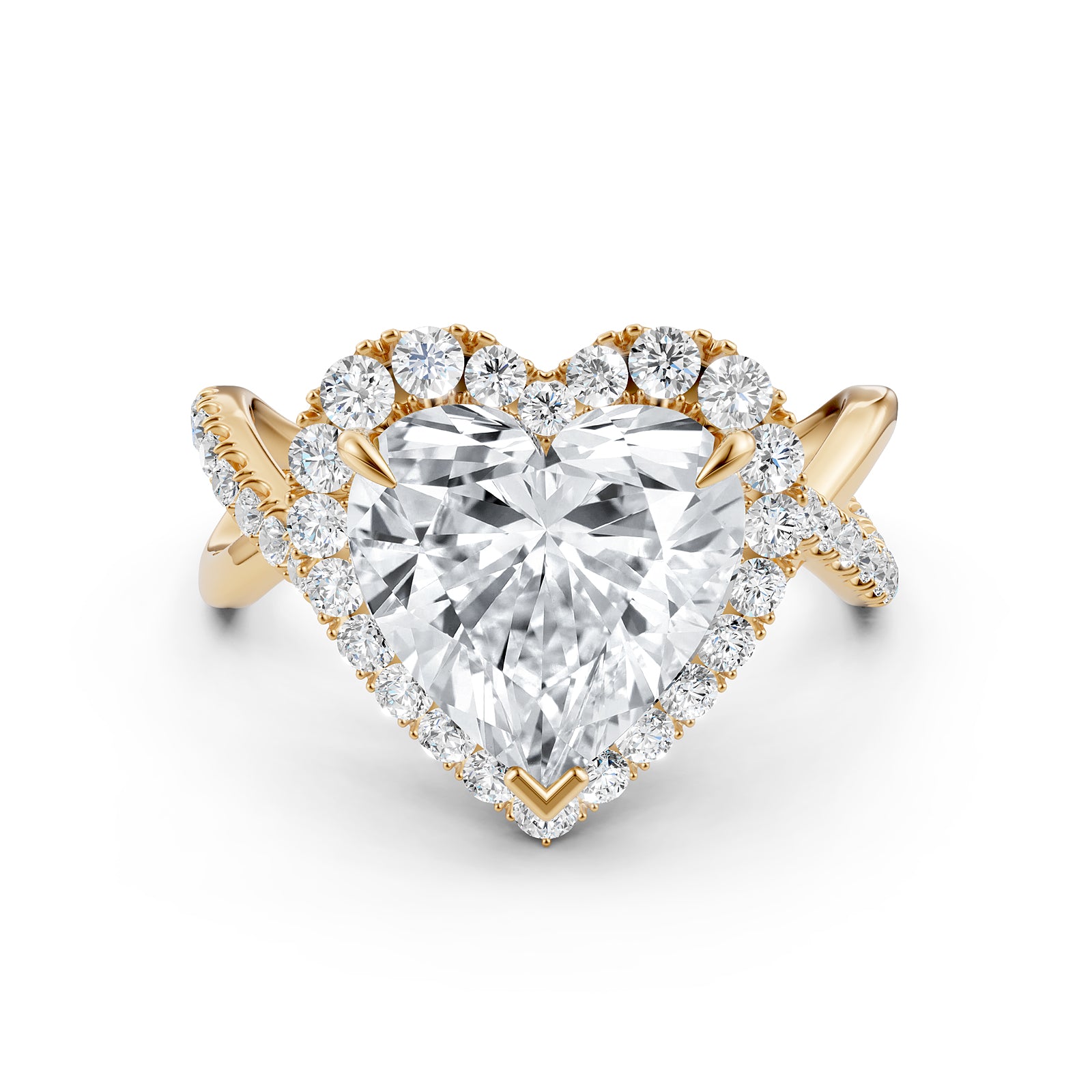 Twisted Halo XOXO Style Heart Diamond Engagement Ring in 14k White Gold