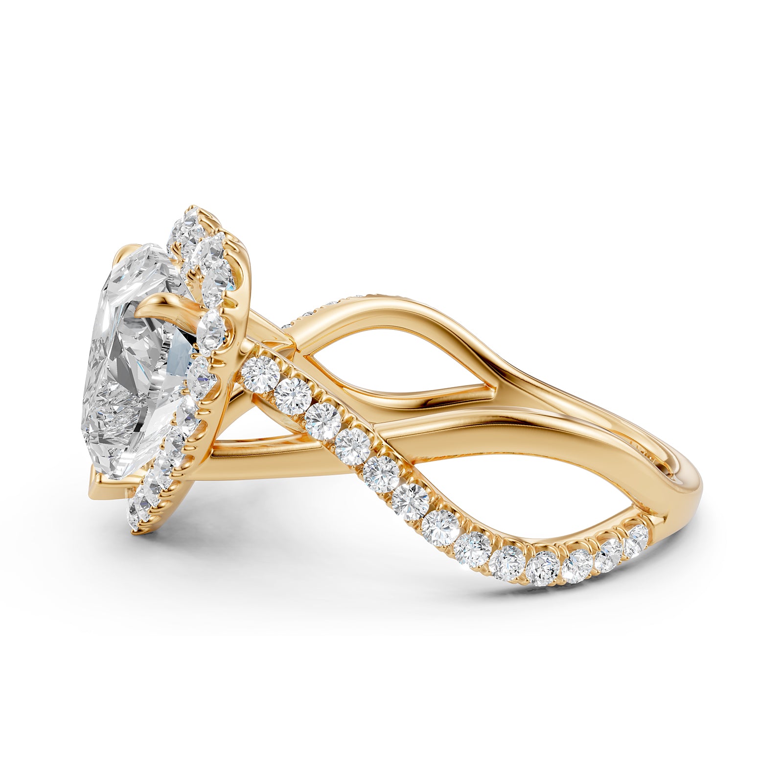 Twisted Halo XOXO Style Heart Diamond Engagement Ring in 14k White Gold