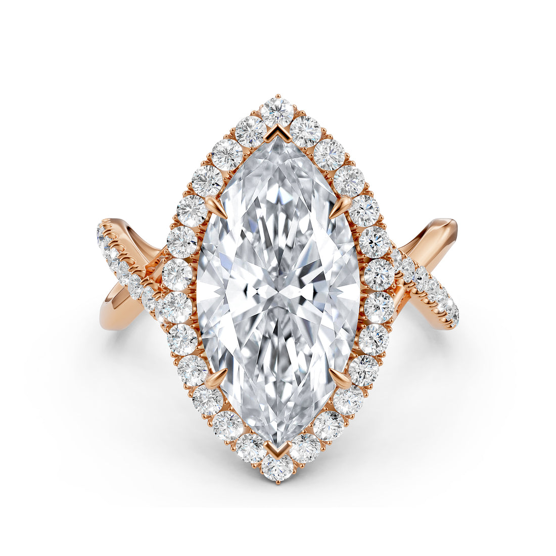 Twisted Halo XOXO Style Lab Grown Diamond Engagement Ring IGI Certified 3.70 Ctw.