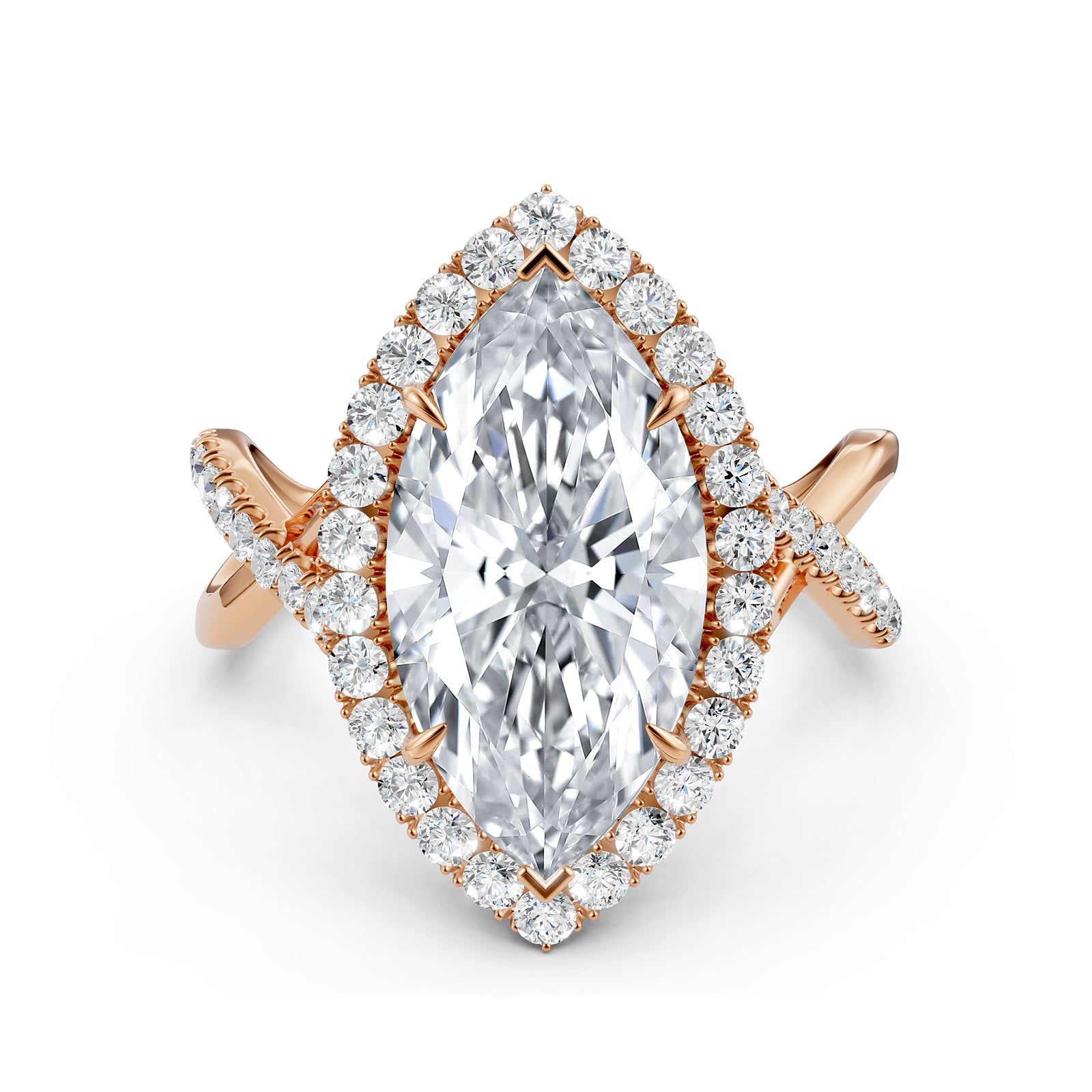 Twisted Halo XOXO Style Marquise Diamond Engagement Ring in 14k White Gold