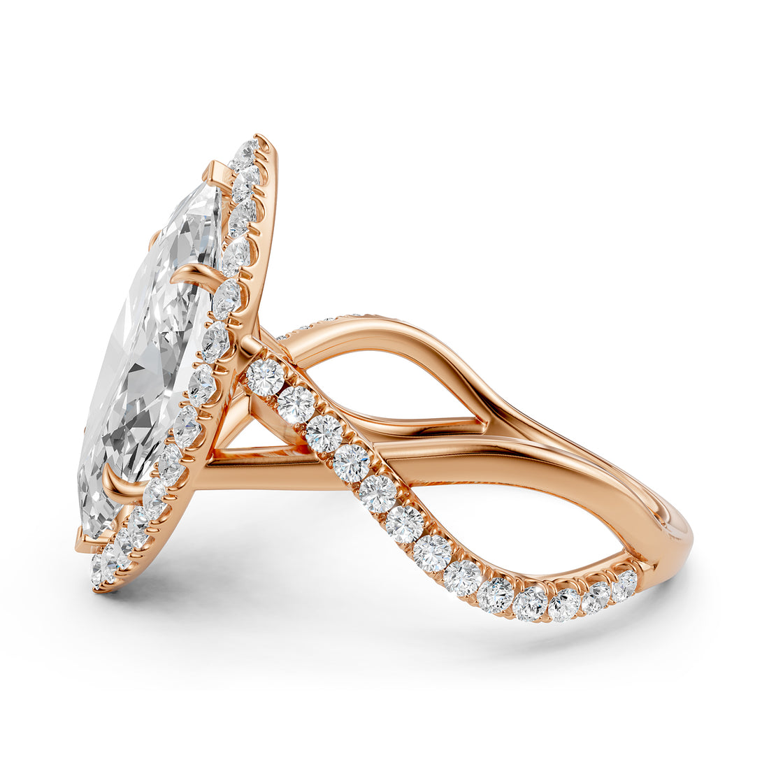 Twisted Halo XOXO Style Lab Grown Diamond Engagement Ring IGI Certified 3.70 Ctw.