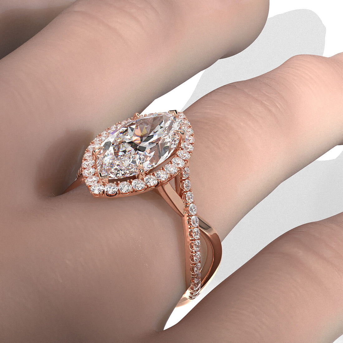 Twisted Halo XOXO Style Lab Grown Diamond Engagement Ring IGI Certified 3.70 Ctw.