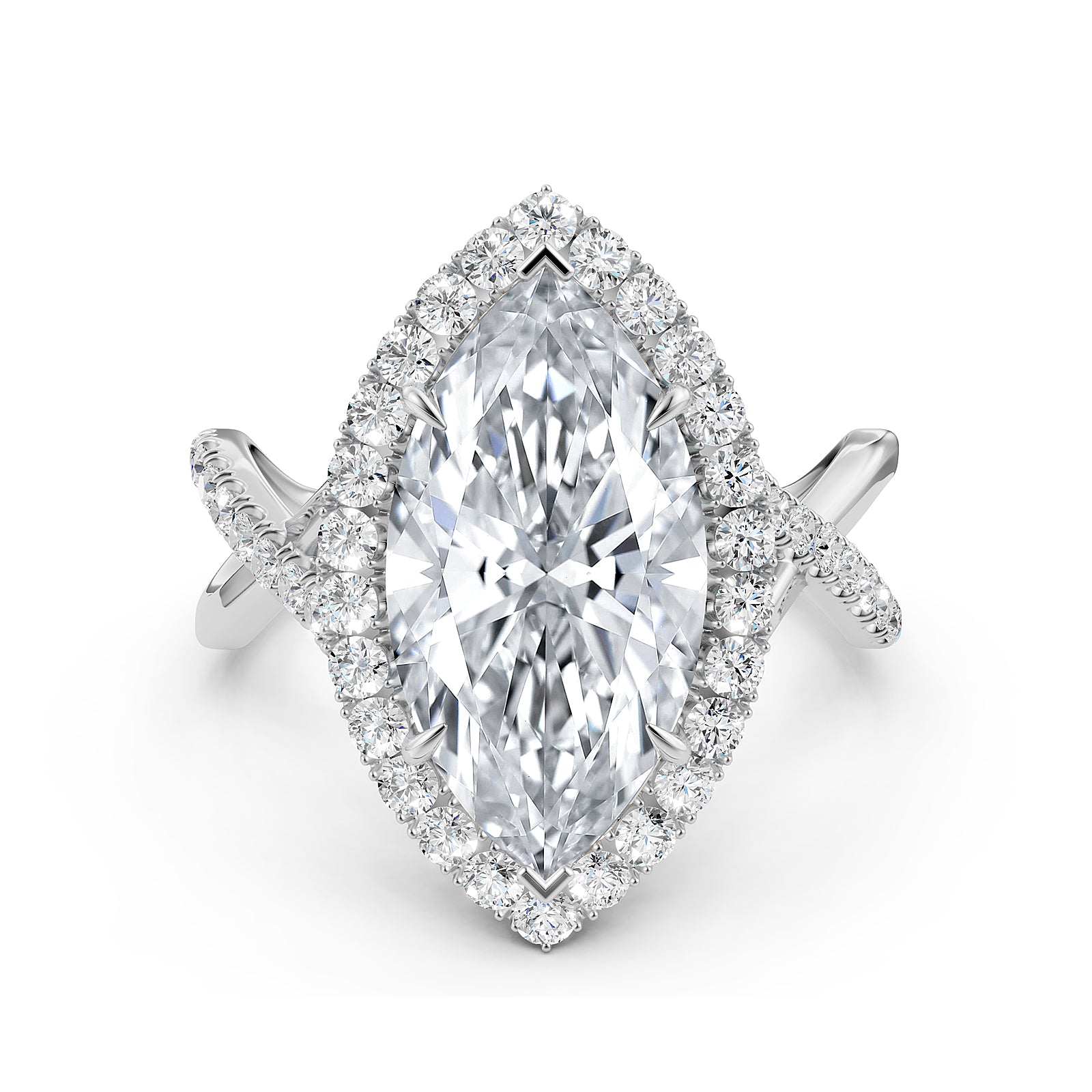Twisted Halo XOXO Style Marquise Diamond Engagement Ring in 14k White Gold