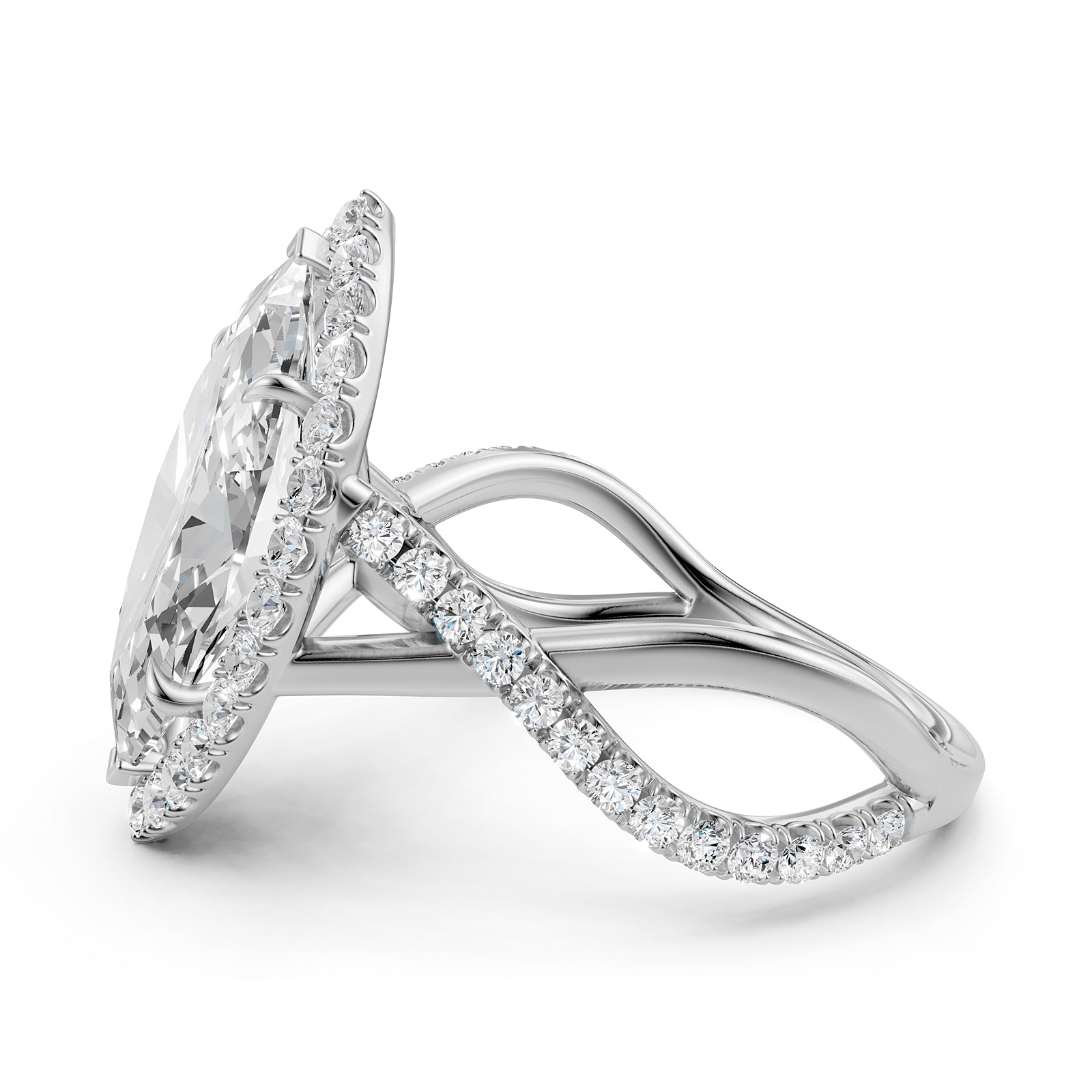 Twisted Halo XOXO Style Marquise Diamond Engagement Ring in 14k White Gold