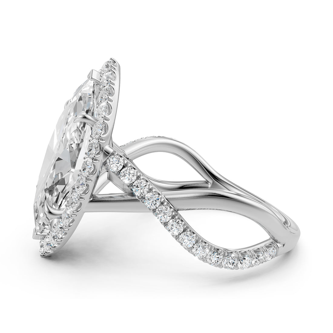 Twisted Halo XOXO Style Lab Grown Diamond Engagement Ring IGI Certified 3.70 Ctw.