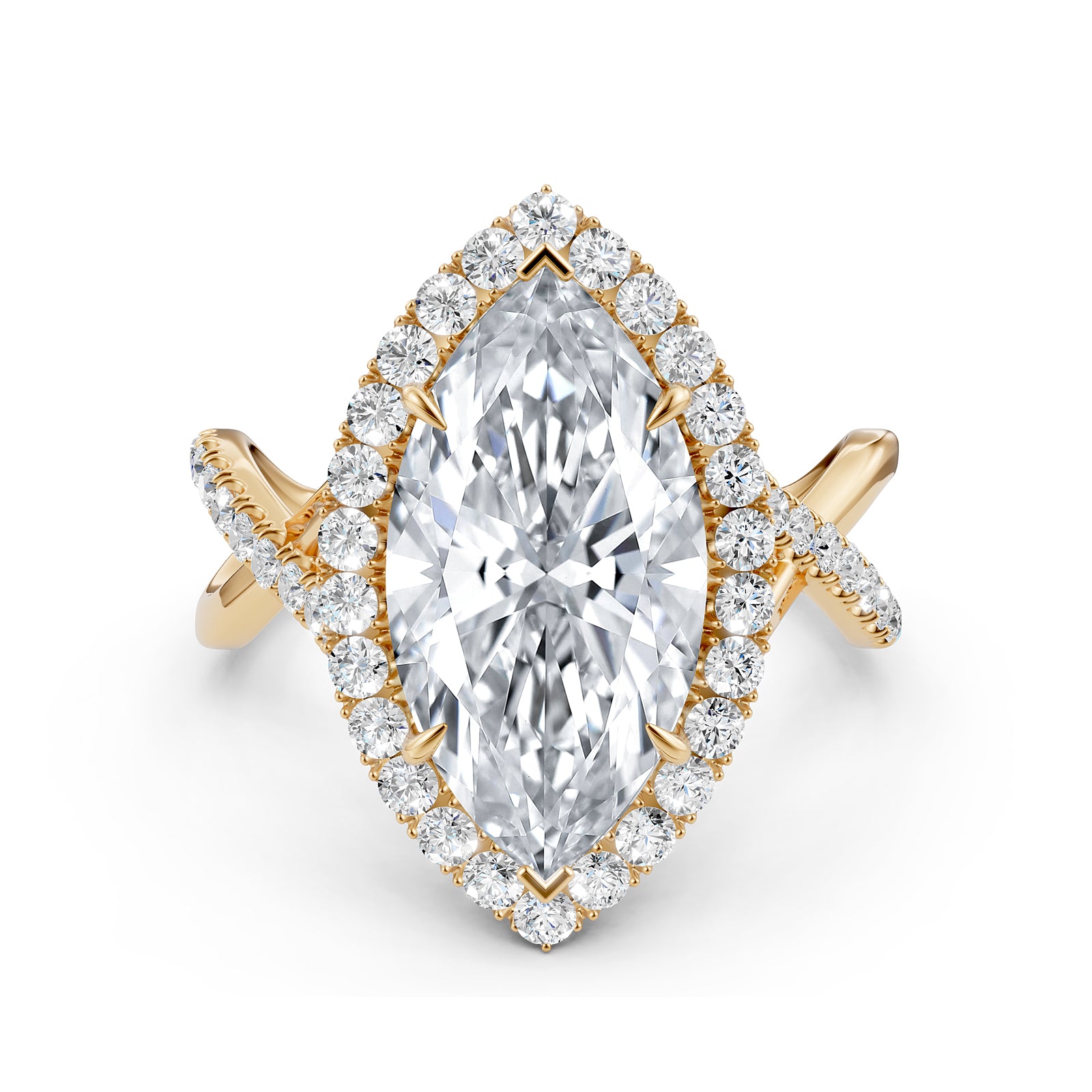 Twisted Halo XOXO Style Marquise Diamond Engagement Ring in 14k White Gold