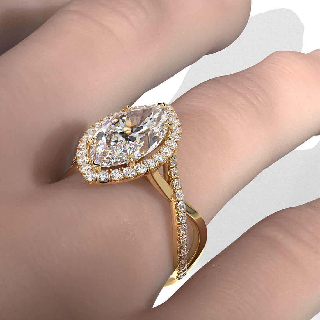 Twisted Halo XOXO Style Lab Grown Diamond Engagement Ring IGI Certified 3.70 Ctw.