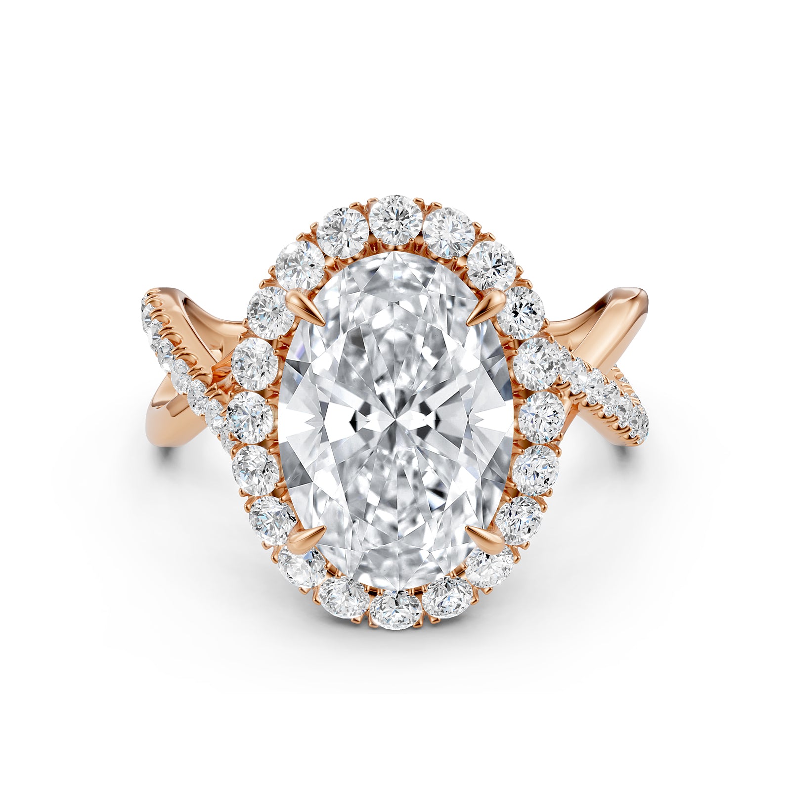 Twisted Halo XOXO Style Oval Diamond Engagement Ring in 14k White Gold