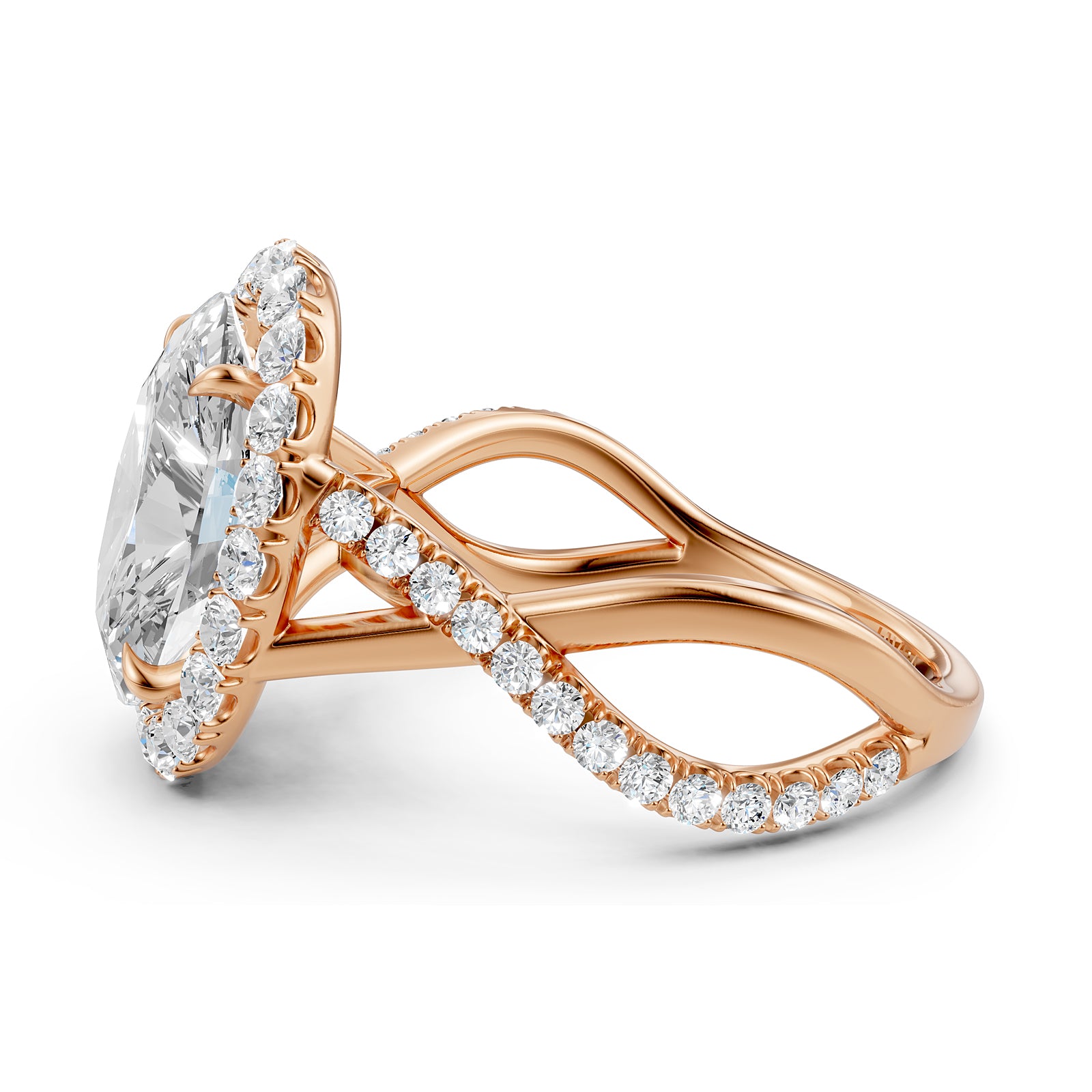 Twisted Halo XOXO Style Lab Grown Diamond Engagement Ring IGI Certified 3.70 Ctw.