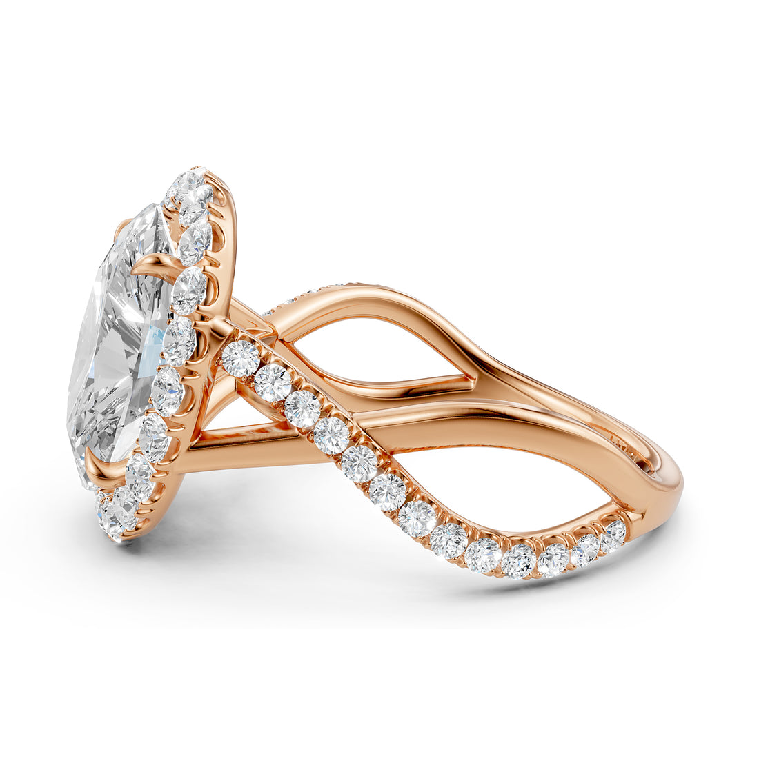 Twisted Halo XOXO Style Lab Grown Diamond Engagement Ring IGI Certified 3.70 Ctw.