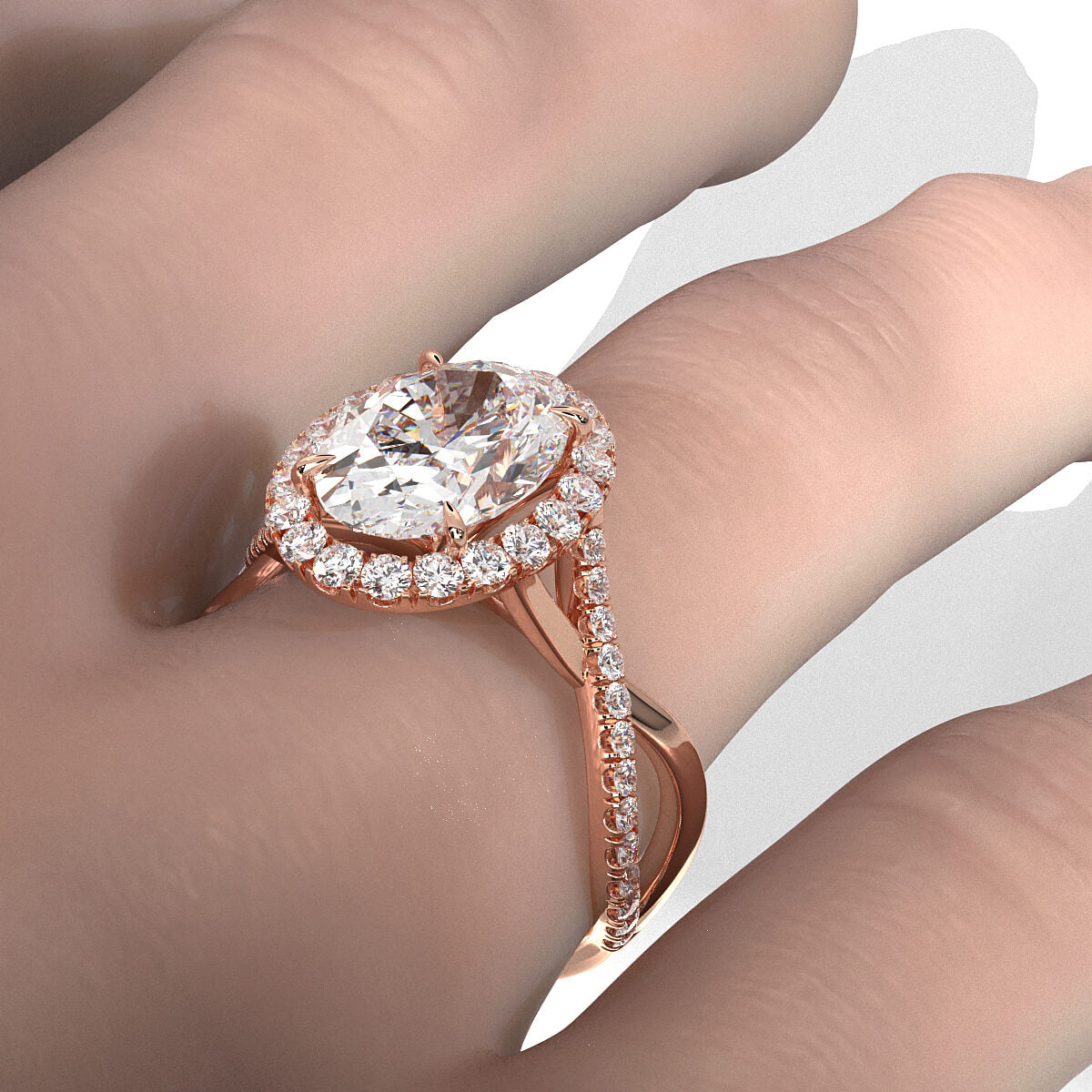 Twisted Halo XOXO Style Lab Grown Diamond Engagement Ring IGI Certified 3.70 Ctw.