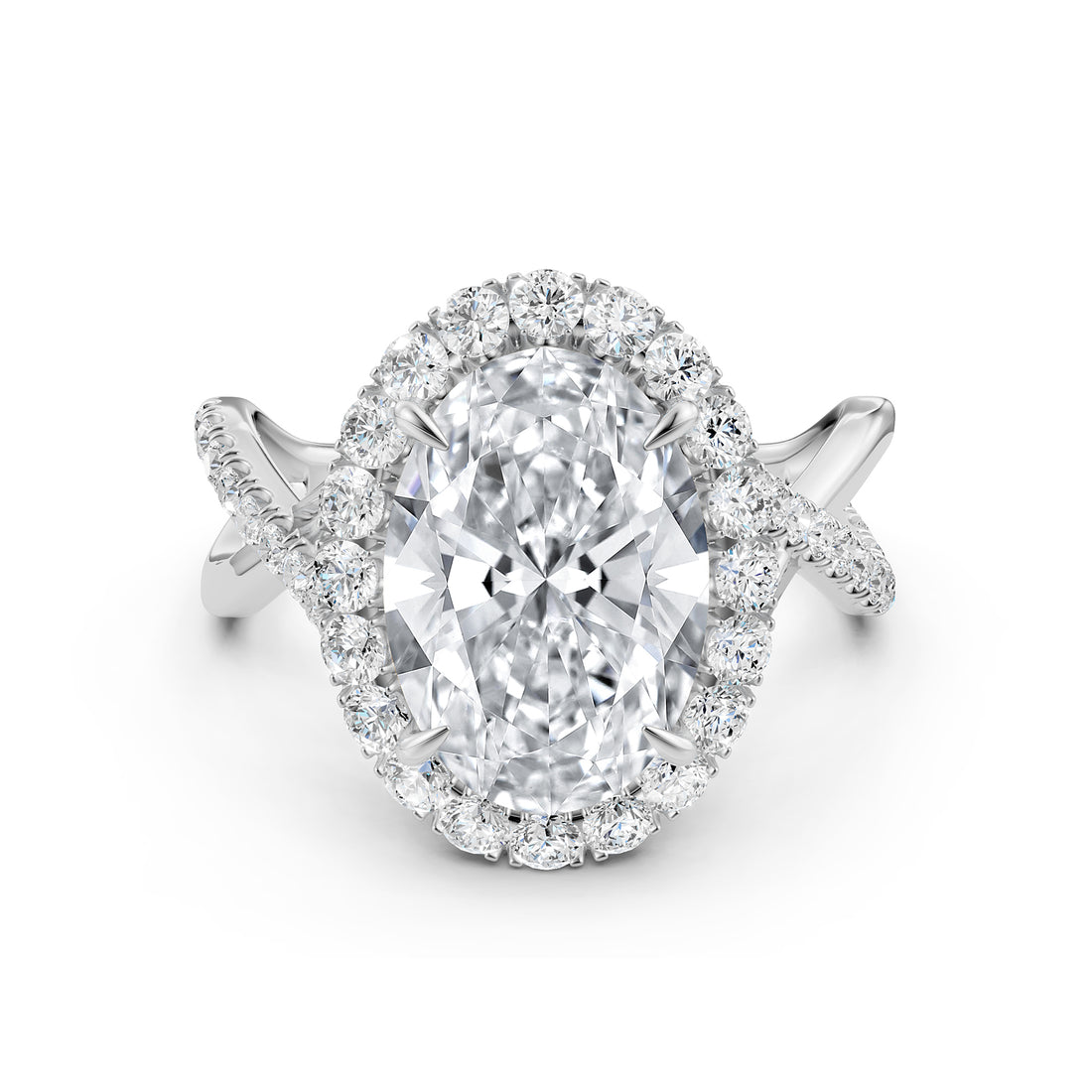 Twisted Halo XOXO Style Lab Grown Diamond Engagement Ring IGI Certified 3.70 Ctw.