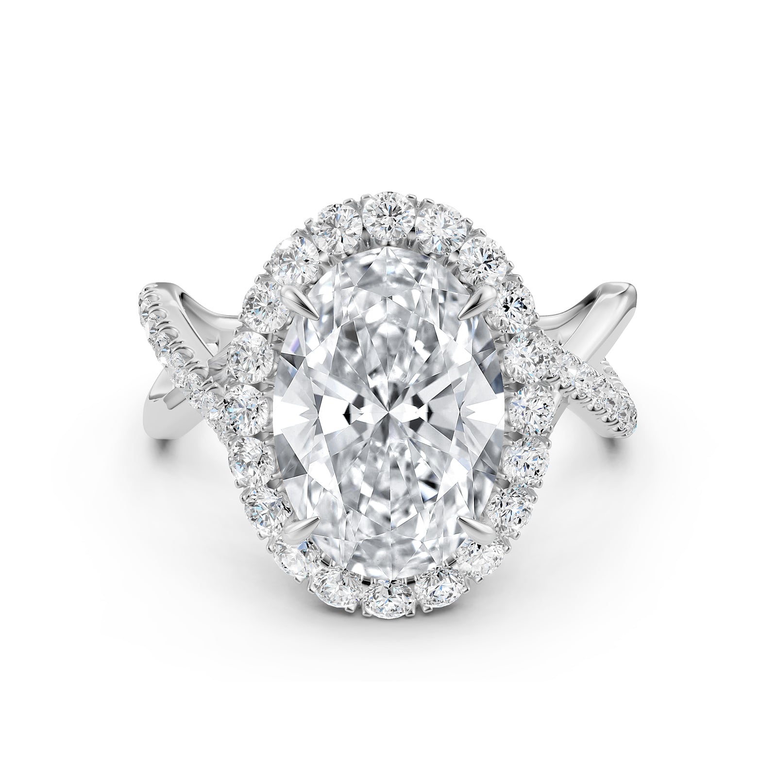 Twisted Halo XOXO Style Oval Diamond Engagement Ring in 14k White Gold