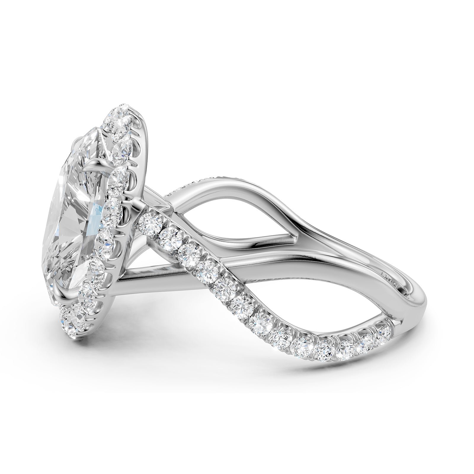 Twisted Halo XOXO Style Lab Grown Diamond Engagement Ring IGI Certified 3.70 Ctw.
