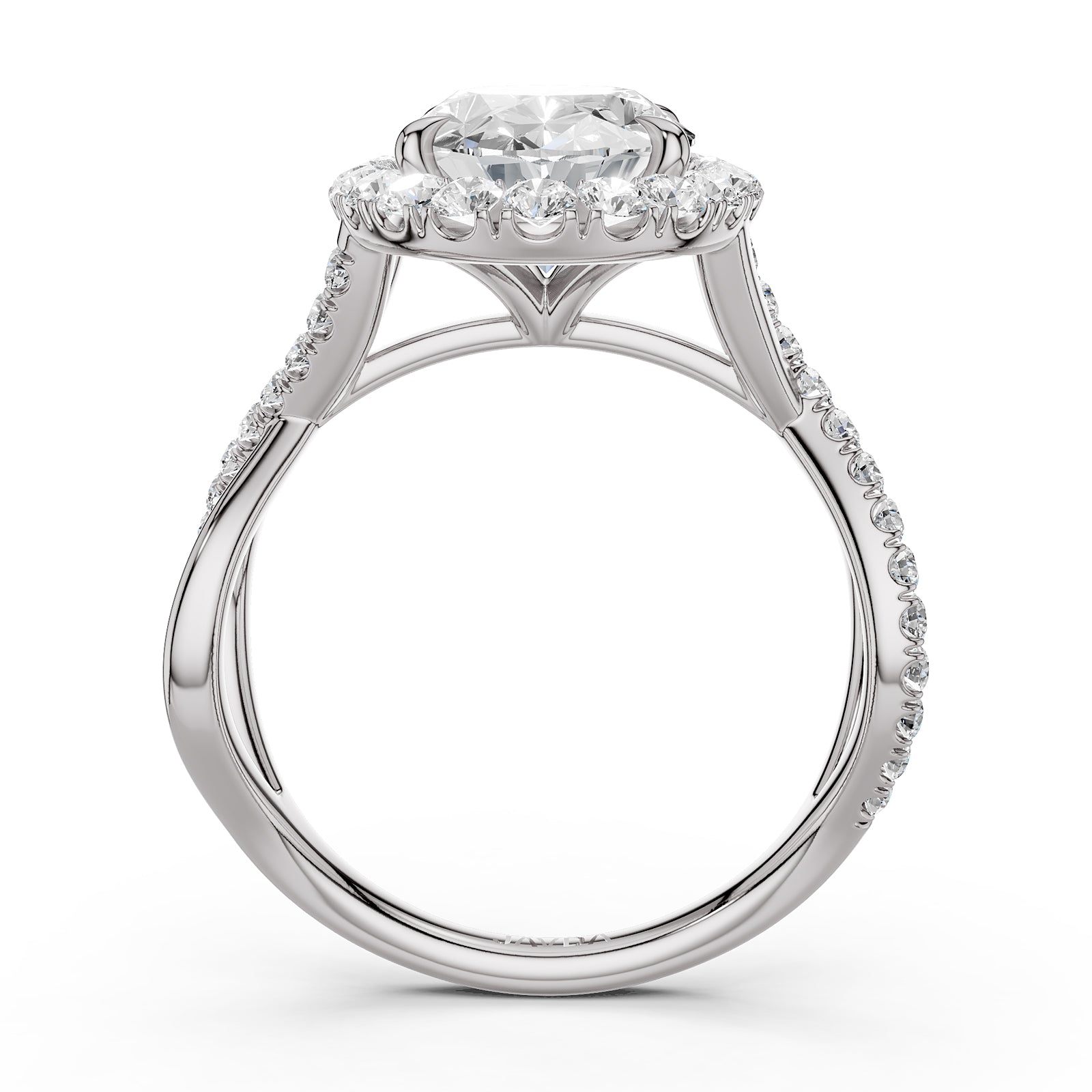 Twisted Halo XOXO Style Oval Diamond Engagement Ring in 14k White Gold