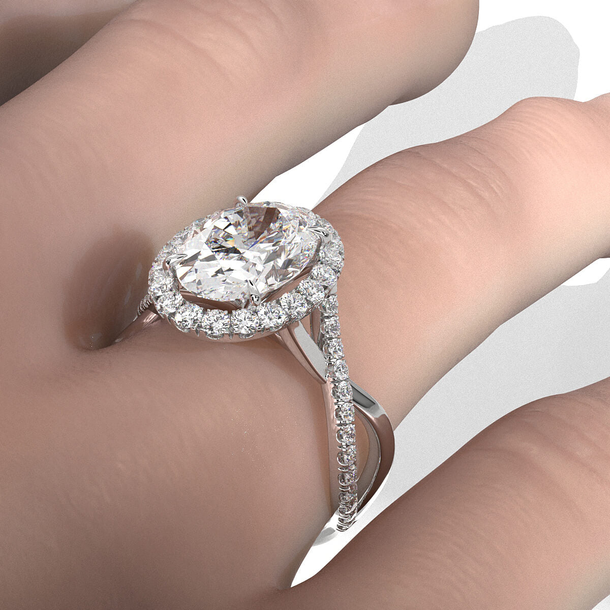Twisted Halo XOXO Style Oval Diamond Engagement Ring in 14k White Gold