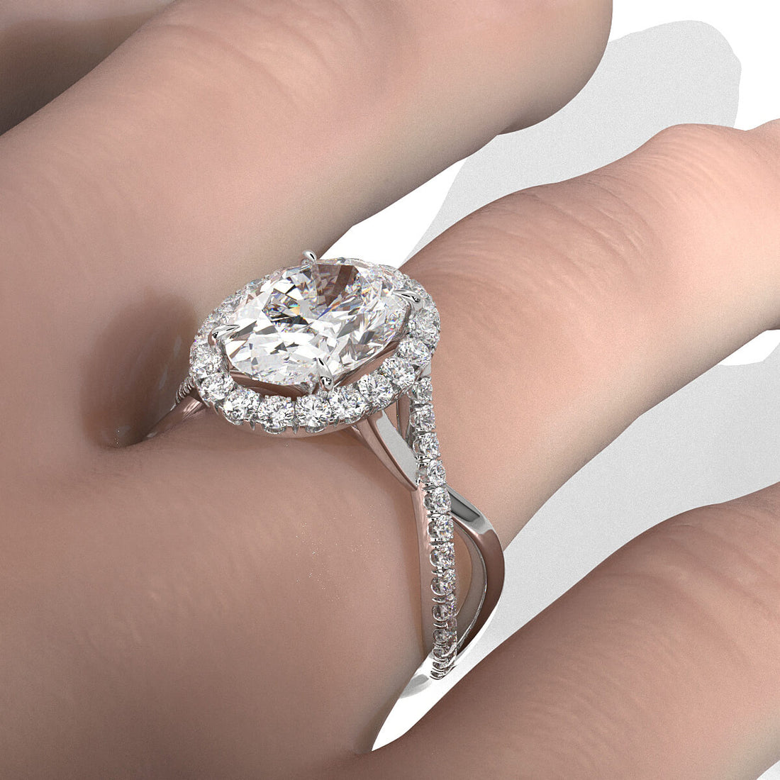 Twisted Halo XOXO Style Lab Grown Diamond Engagement Ring IGI Certified 3.70 Ctw.