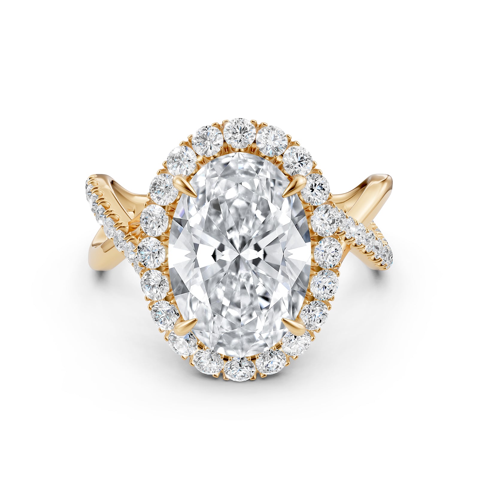 Twisted Halo XOXO Style Lab Grown Diamond Engagement Ring IGI Certified 3.70 Ctw.