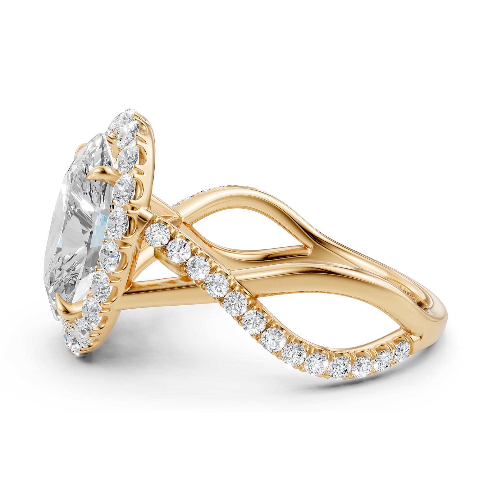 Twisted Halo XOXO Style Oval Diamond Engagement Ring in 14k White Gold