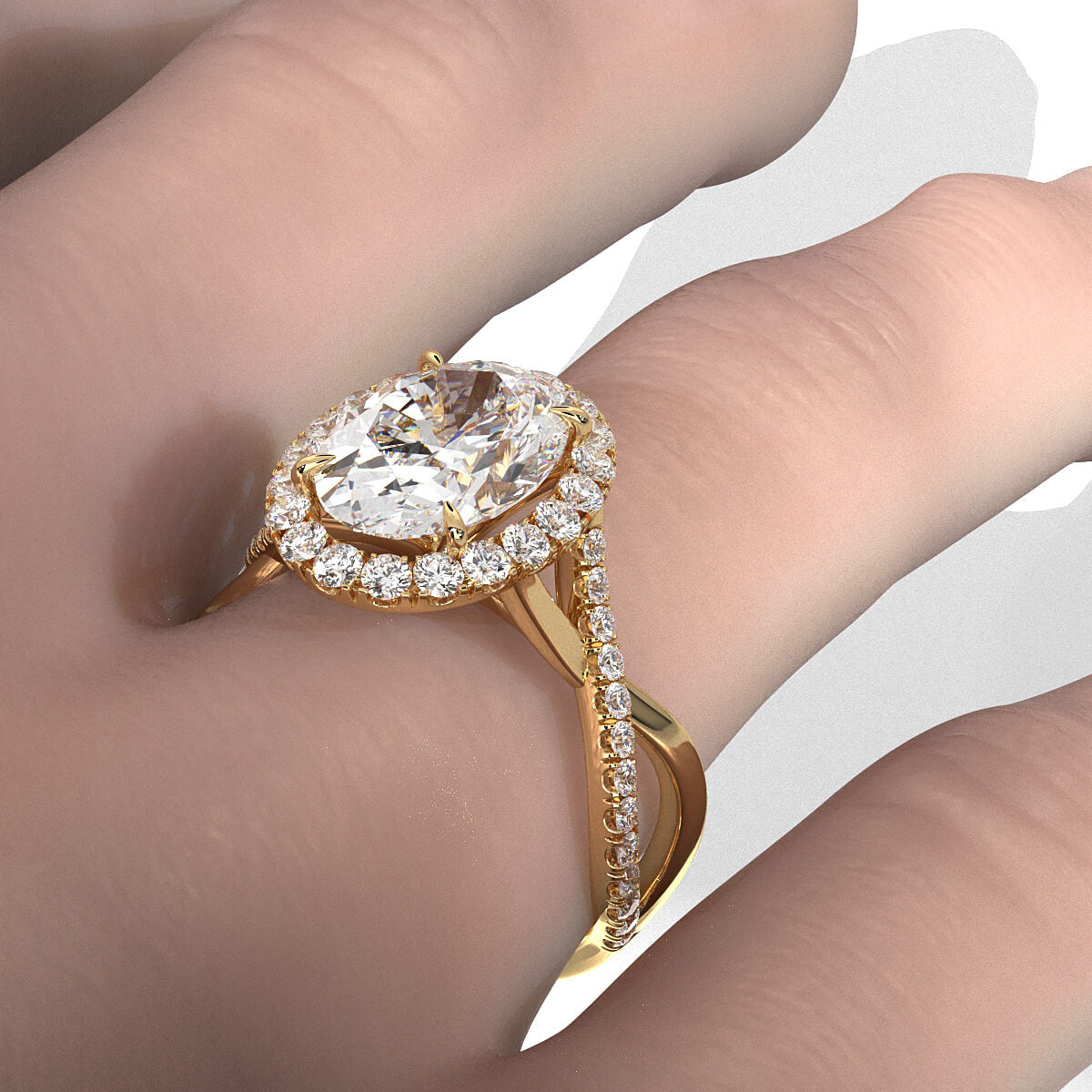 Twisted Halo XOXO Style Oval Diamond Engagement Ring in 14k White Gold