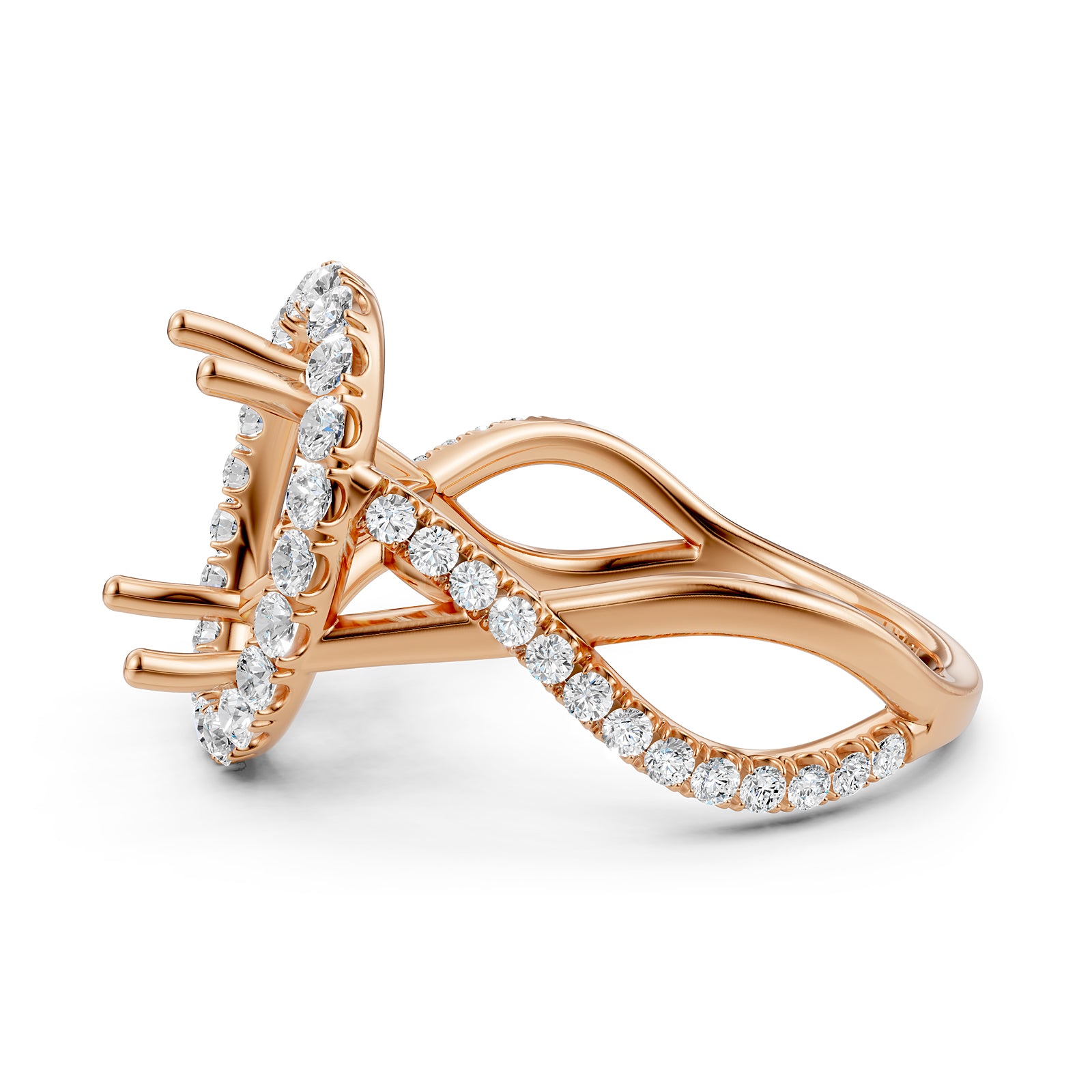 Twisted Halo XOXO Style Semi Mount Lab Grown Diamond Engagement Ring 0.70Ct.