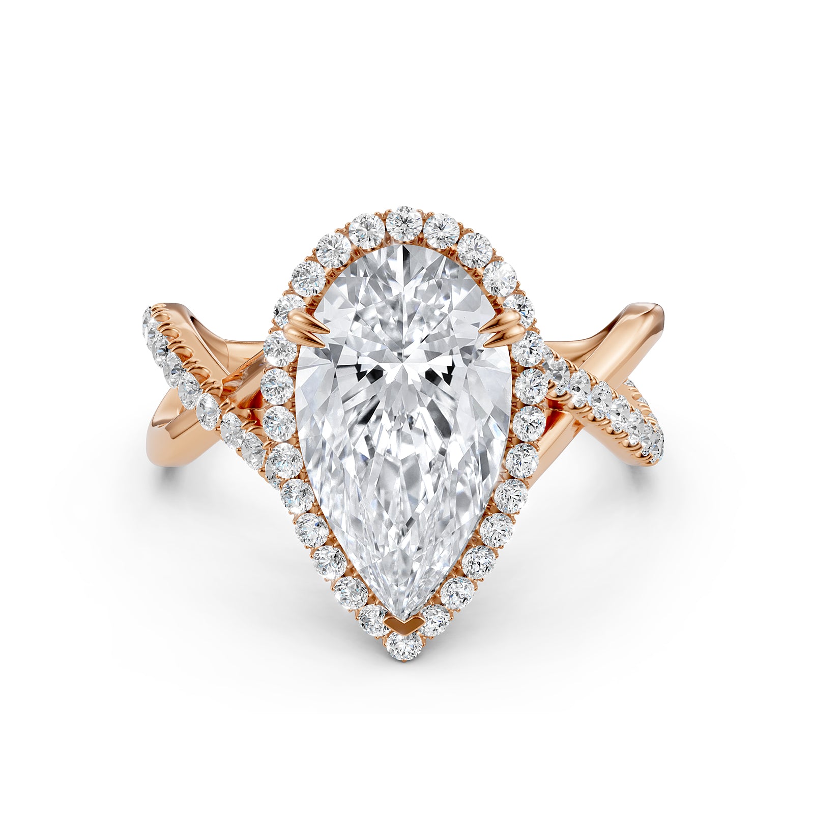 Twisted Halo XOXO Style Pear Diamond Engagement Ring in 14k White Gold