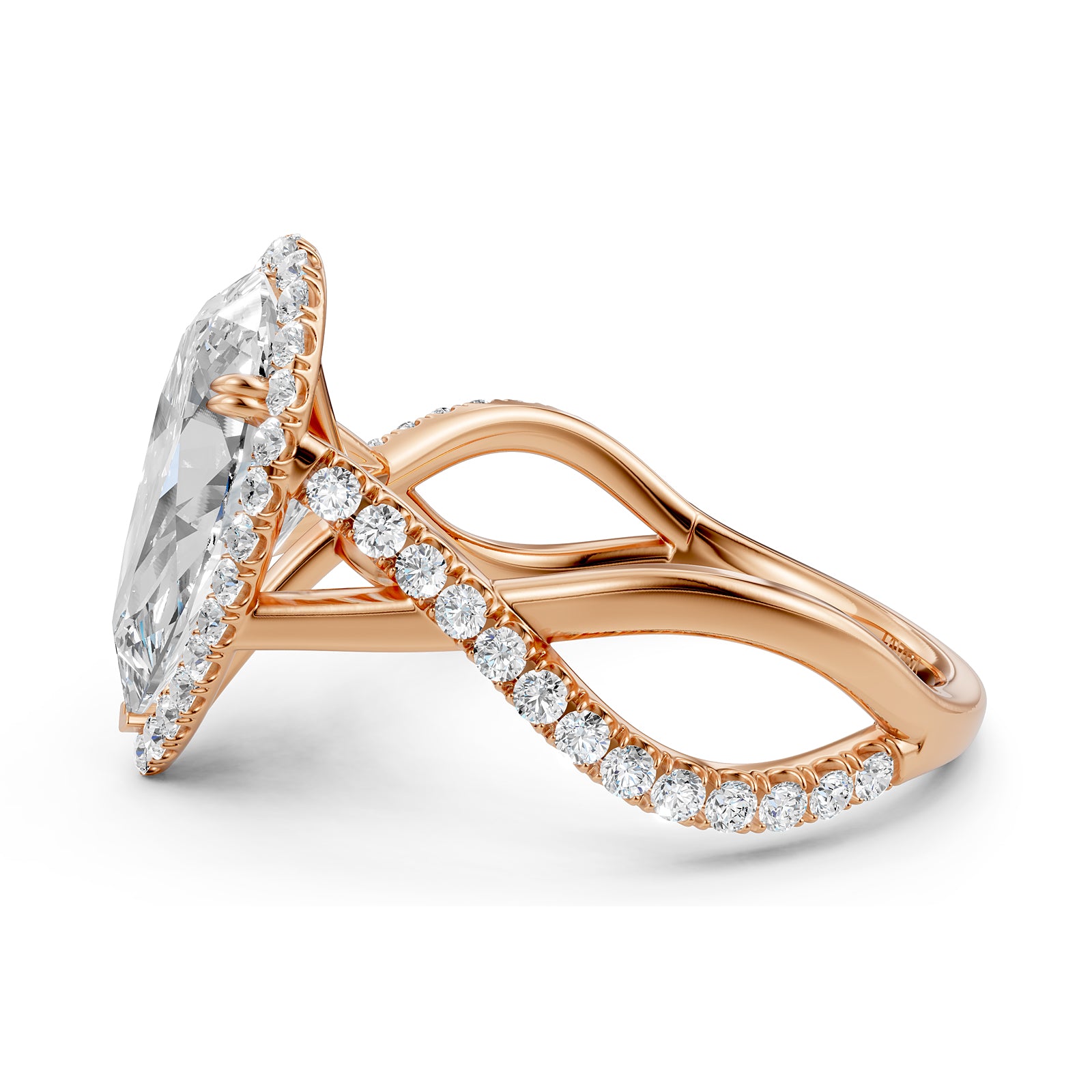 Twisted Halo XOXO Style Pear Diamond Engagement Ring in 14k White Gold