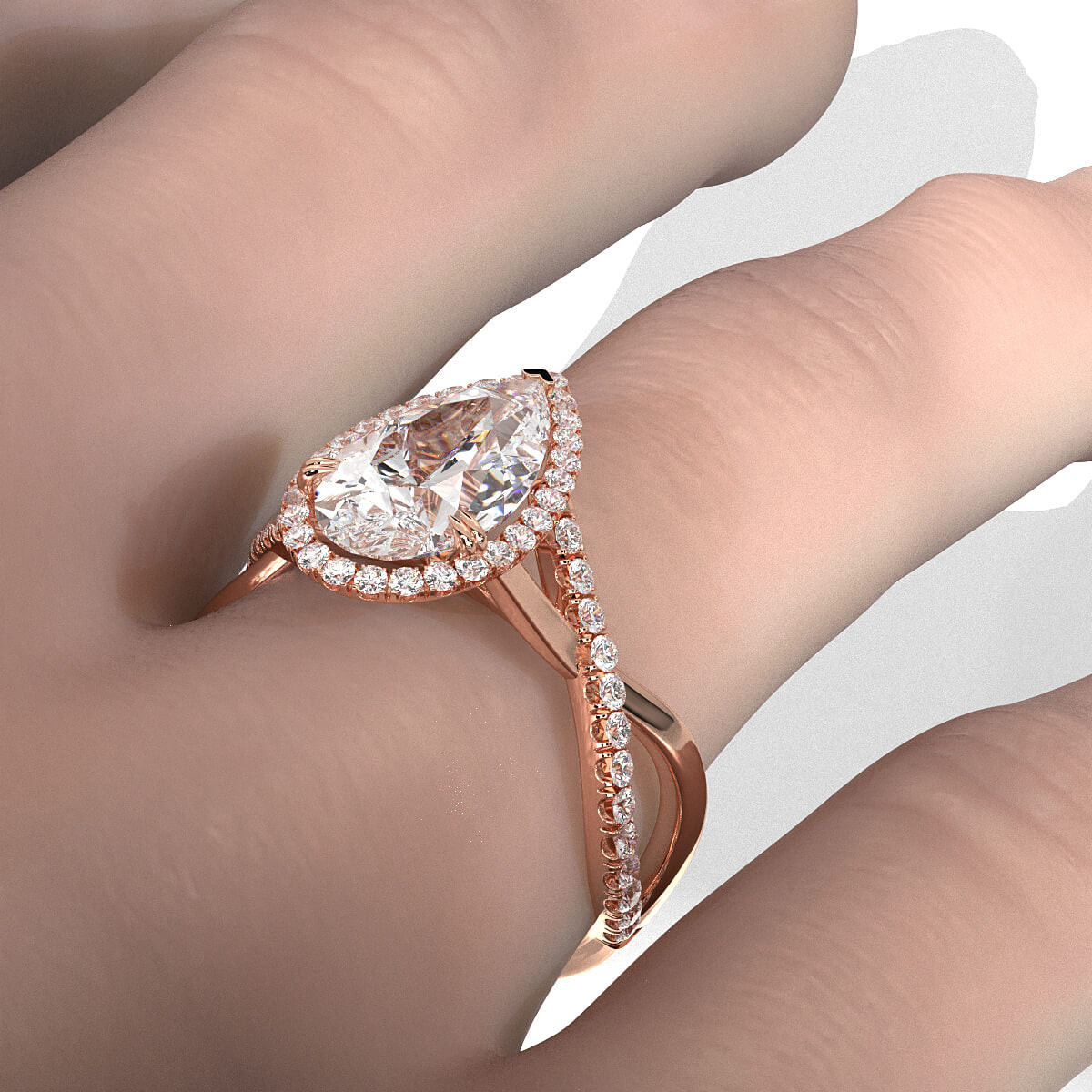 Twisted Halo XOXO Style Pear Diamond Engagement Ring in 14k White Gold