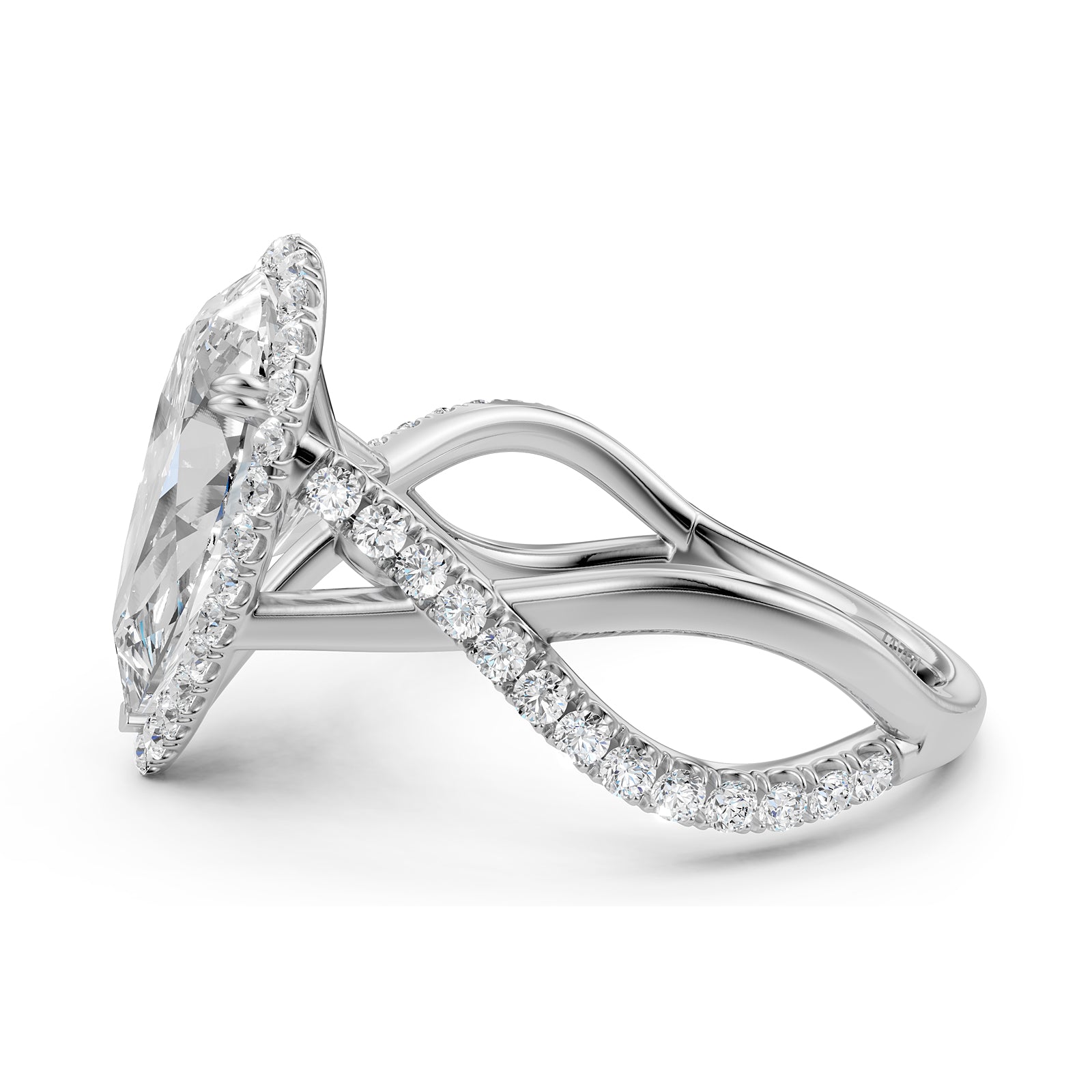 Twisted Halo XOXO Style Pear Diamond Engagement Ring in 14k White Gold