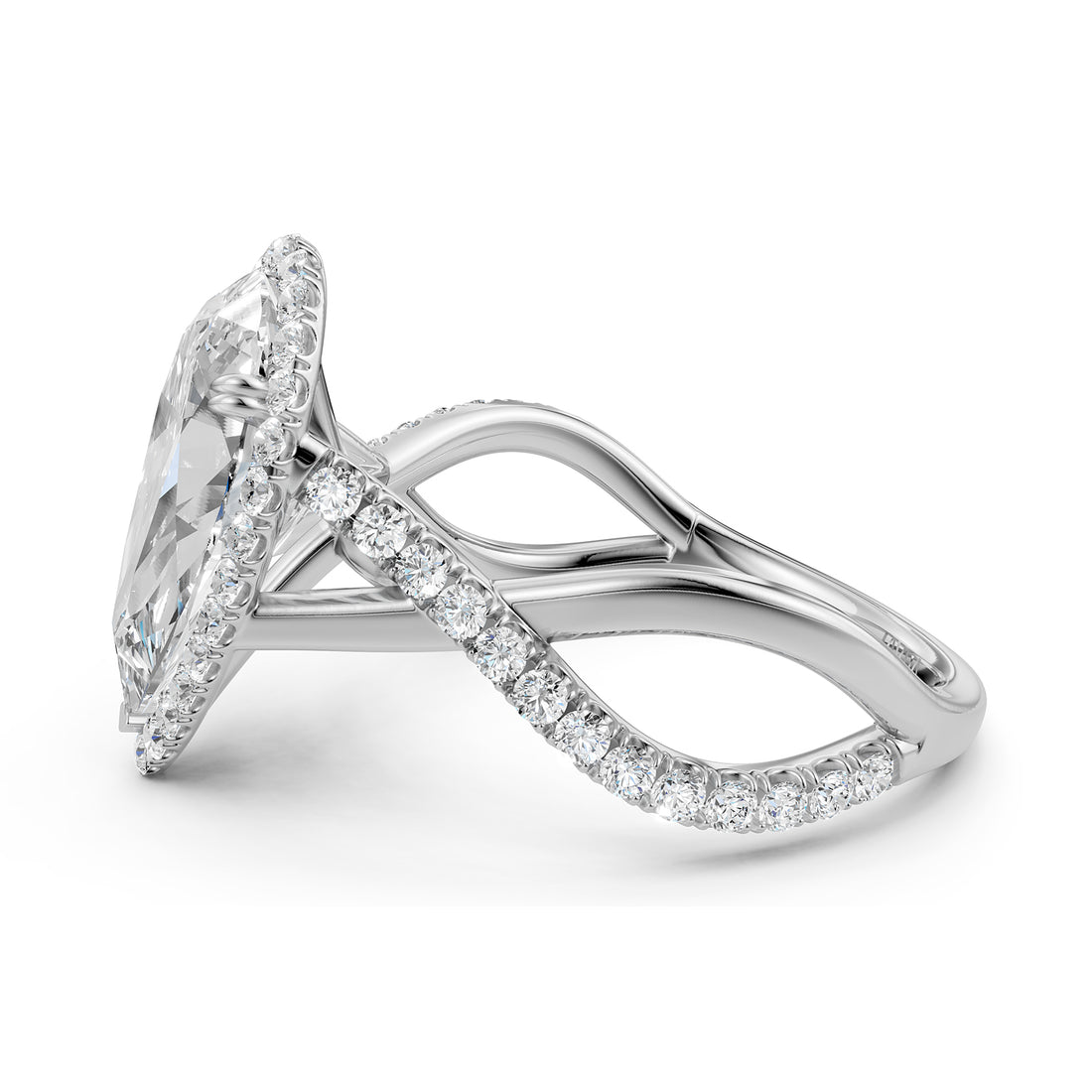 Twisted Halo XOXO Style Lab Grown Diamond Engagement Ring IGI Certified 3.70 Ctw.