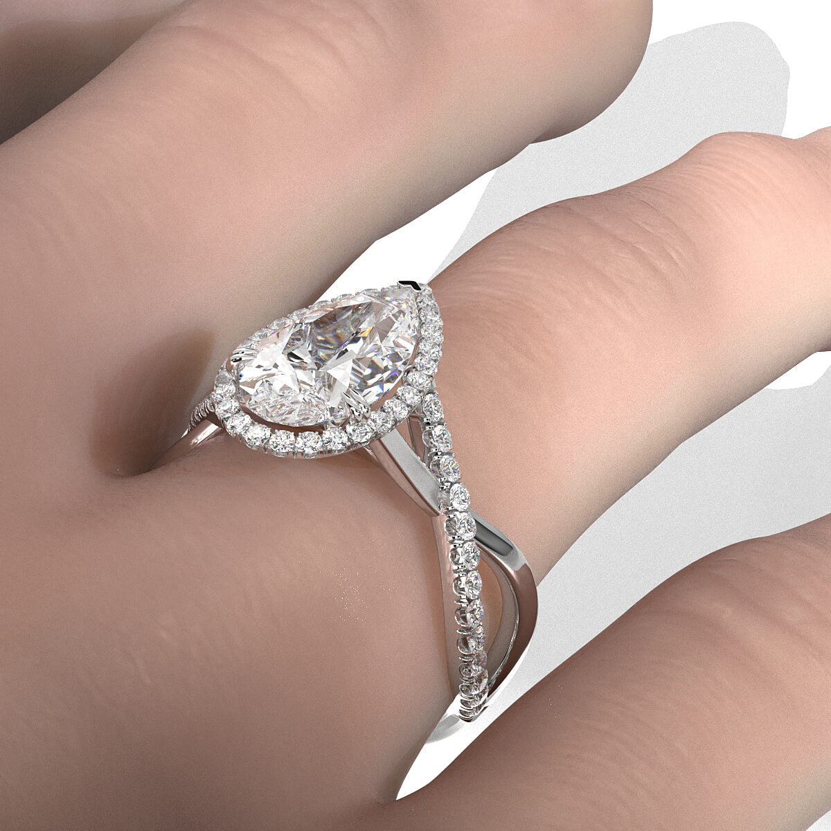 Twisted Halo XOXO Style Lab Grown Diamond Engagement Ring IGI Certified 3.70 Ctw.