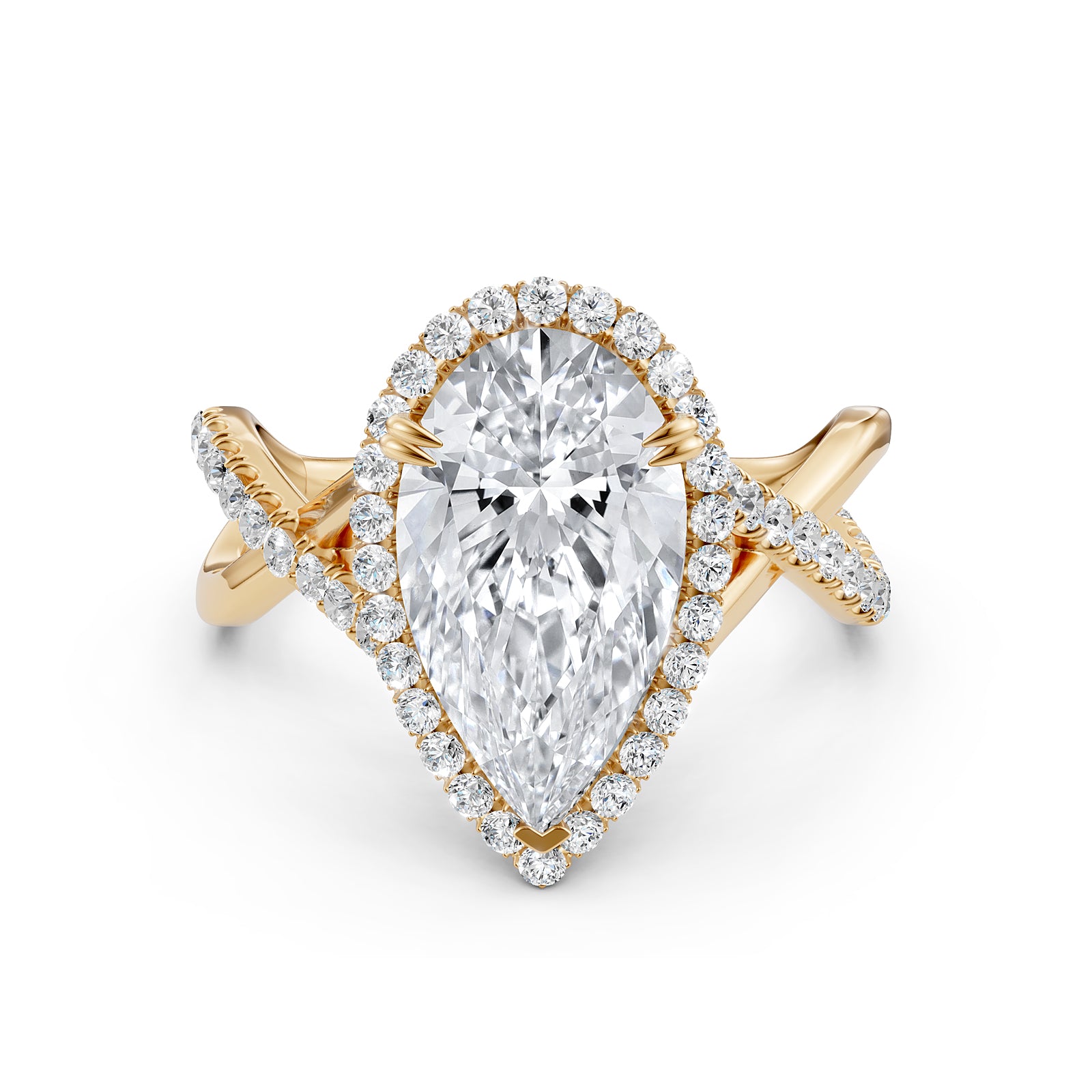 Twisted Halo XOXO Style Pear Diamond Engagement Ring in 14k White Gold