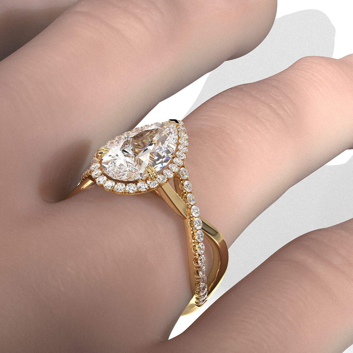 Twisted Halo XOXO Style Lab Grown Diamond Engagement Ring IGI Certified 3.70 Ctw.