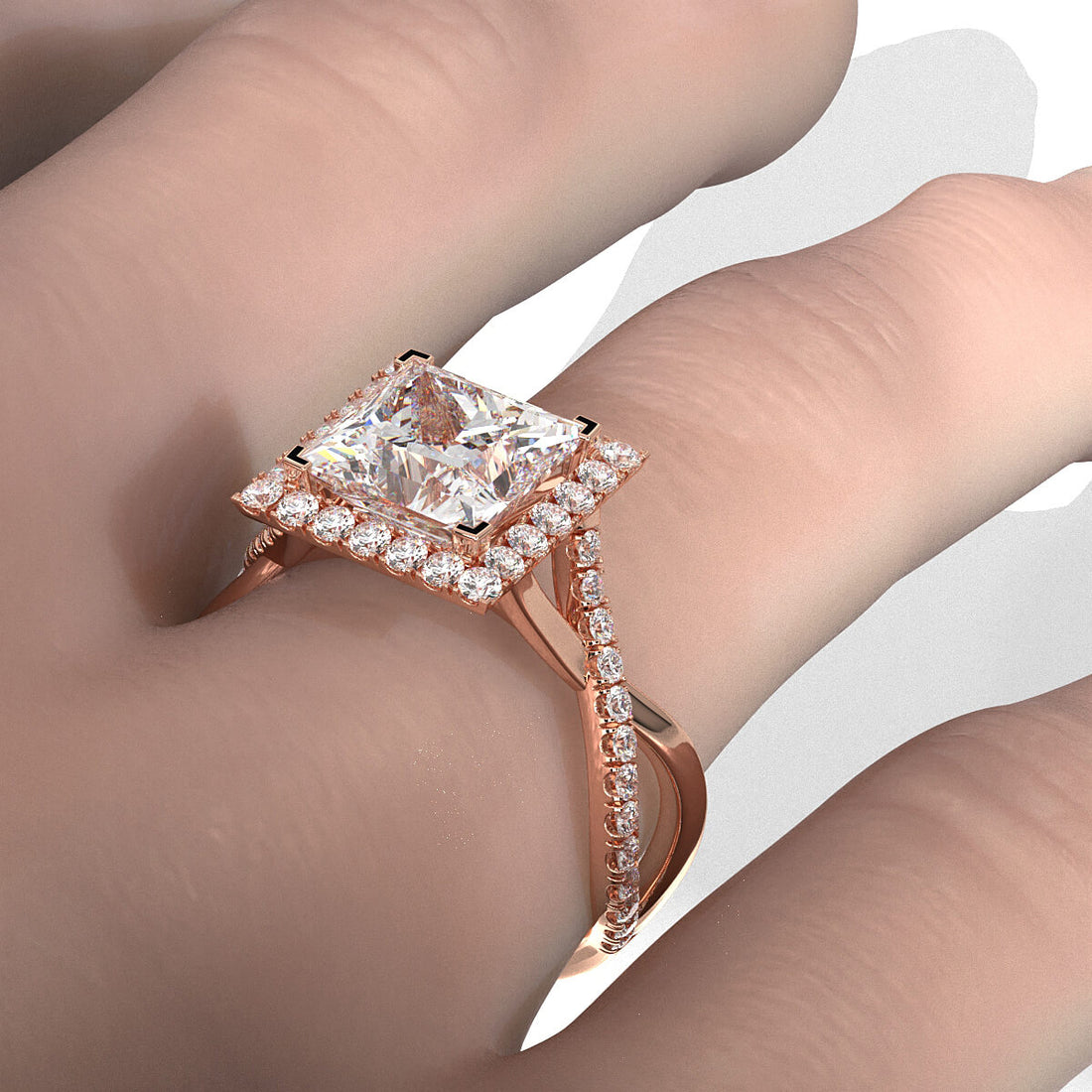 Twisted Halo XOXO Style Lab Grown Diamond Engagement Ring IGI Certified 3.70 Ctw.