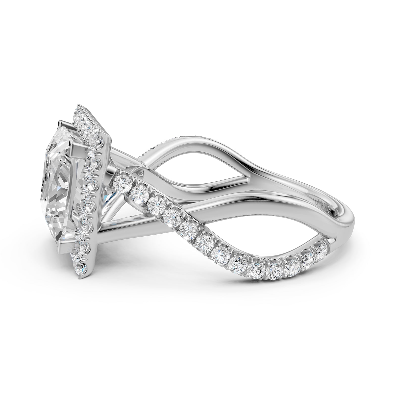 Twisted Halo XOXO Style Lab Grown Diamond Engagement Ring IGI Certified 3.70 Ctw.