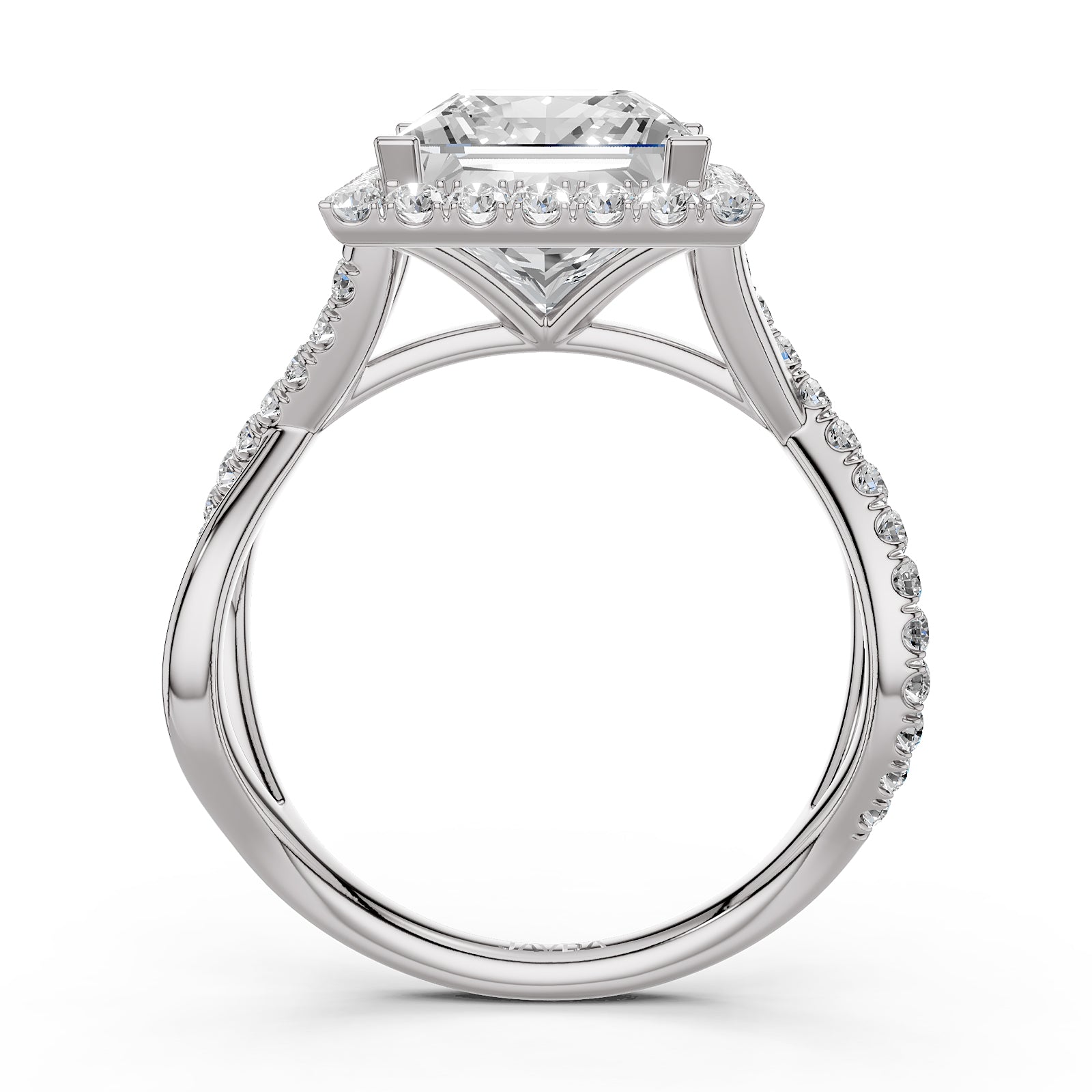 Twisted Halo XOXO Style Princess Diamond Engagement Ring in 14k White Gold