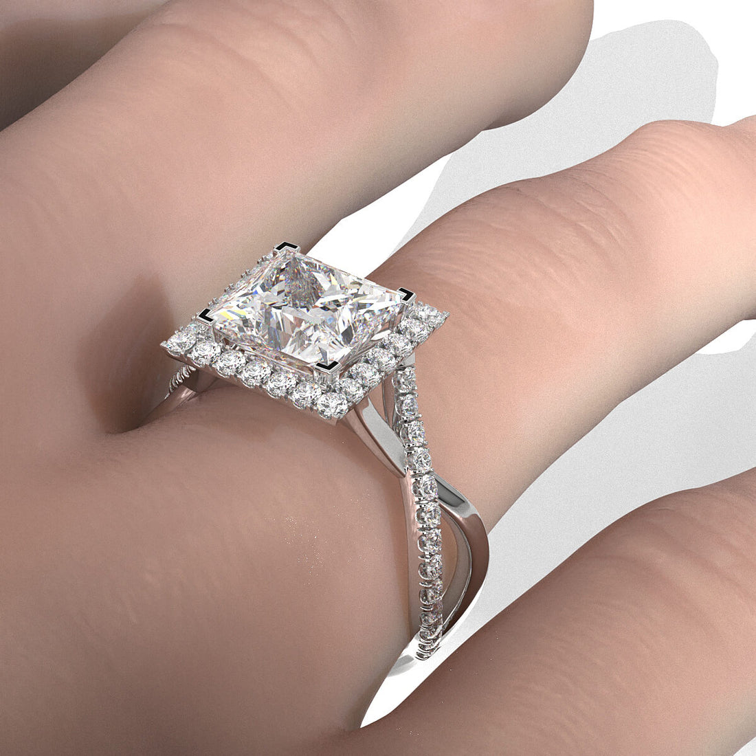 Twisted Halo XOXO Style Lab Grown Diamond Engagement Ring IGI Certified 3.70 Ctw.