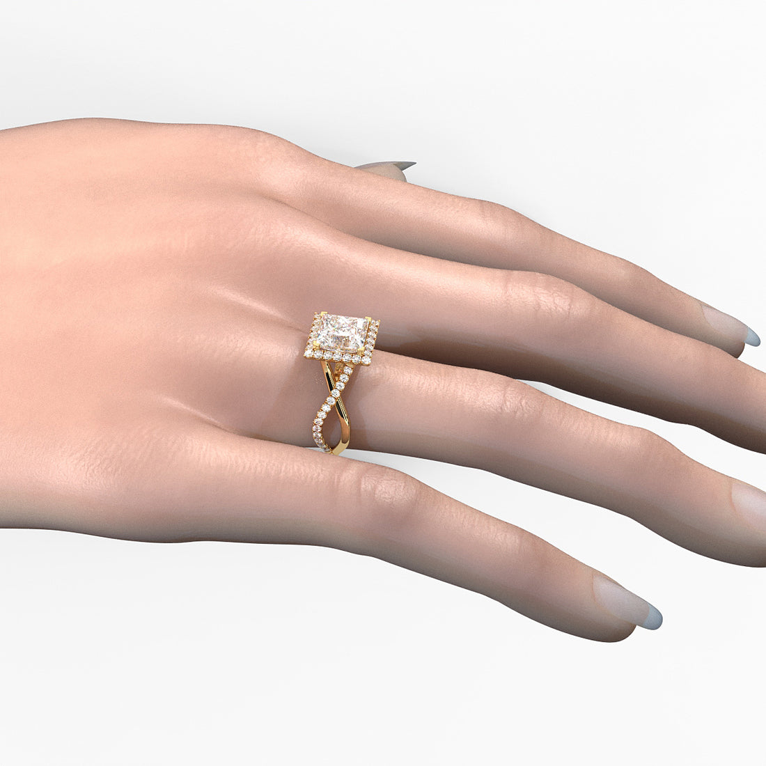 Twisted Halo XOXO Style Lab Grown Diamond Engagement Ring IGI Certified 3.70 Ctw.