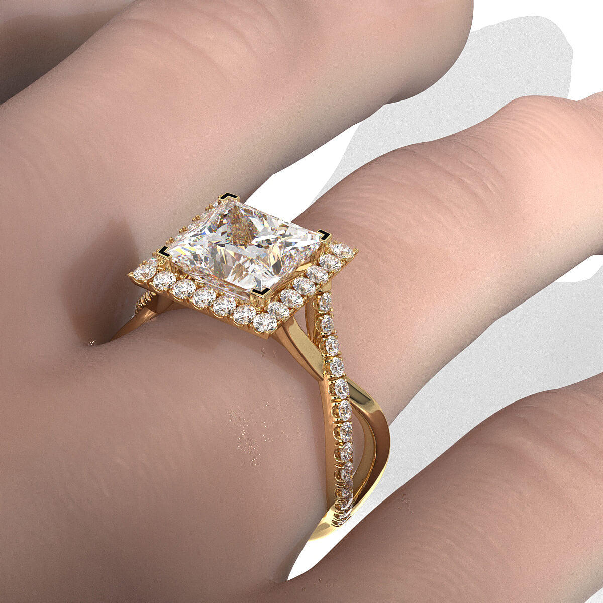 Twisted Halo XOXO Style Princess Diamond Engagement Ring in 14k White Gold