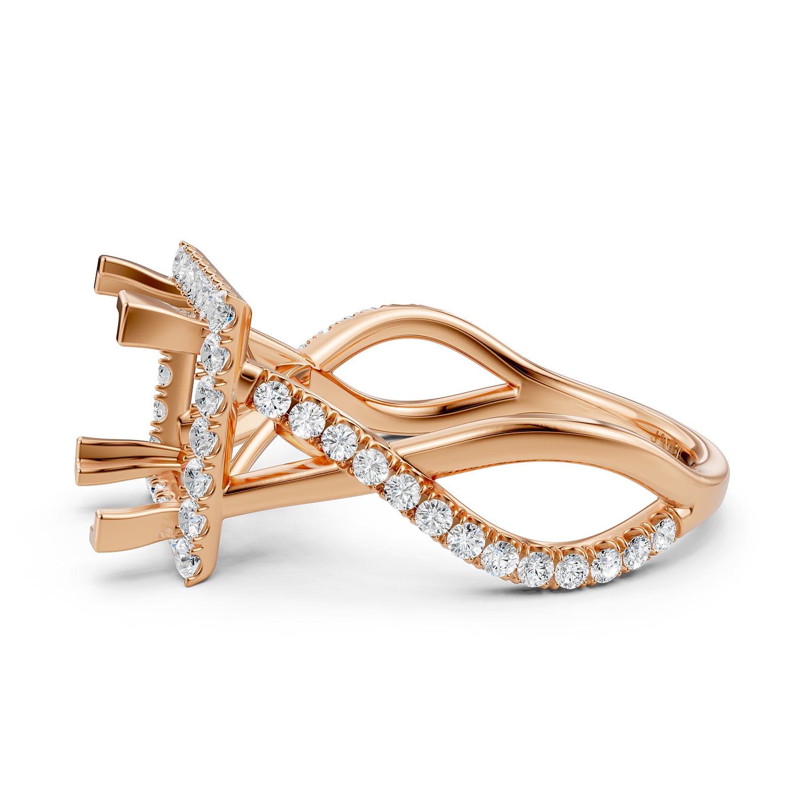 Twisted Halo XOXO Style Semi Mount Lab Grown Diamond Engagement Ring 0.70Ct.