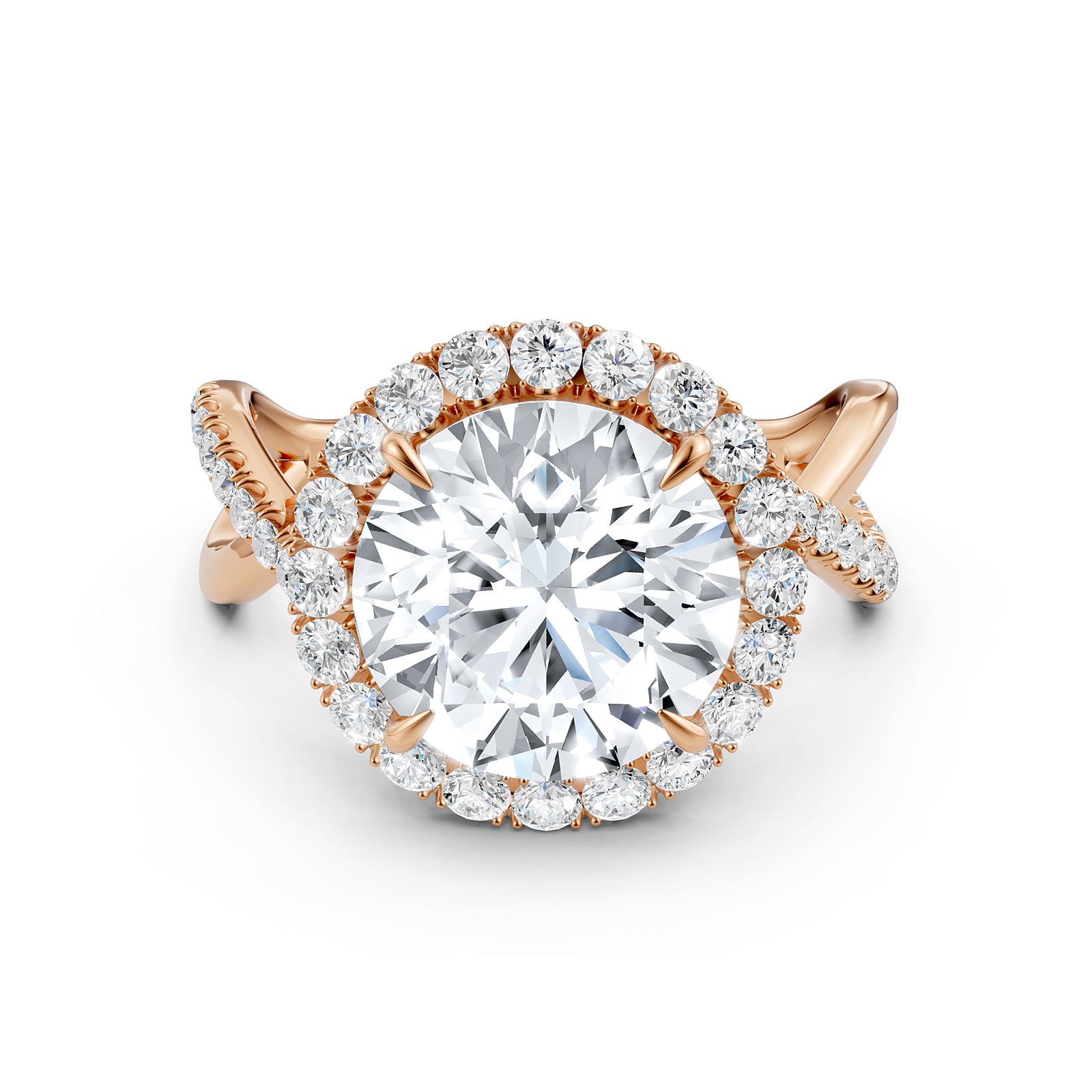 Twisted Halo XOXO Style Lab Grown Diamond Engagement Ring IGI Certified 3.70 Ctw.