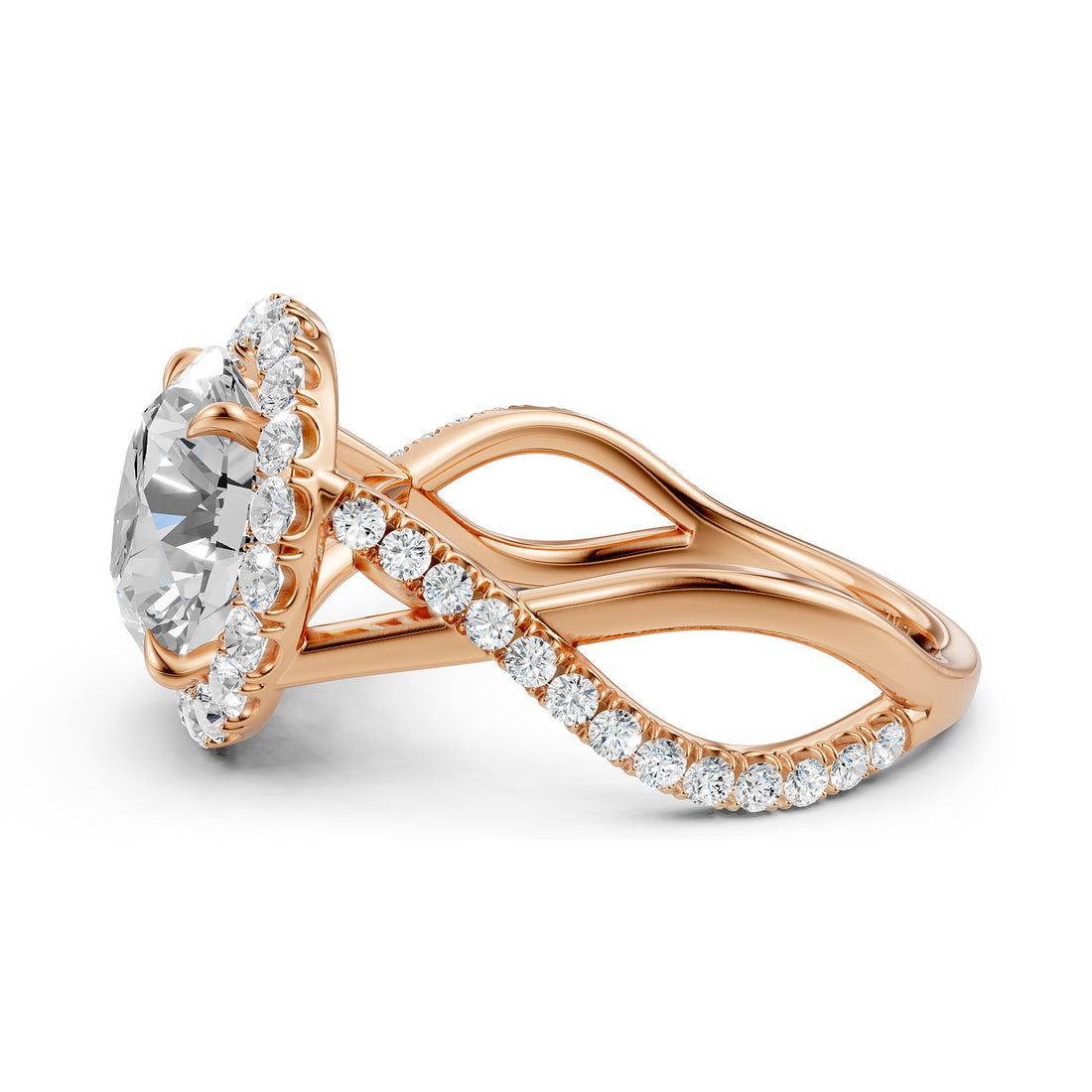 Twisted Halo XOXO Style Lab Grown Diamond Engagement Ring IGI Certified 3.70 Ctw.