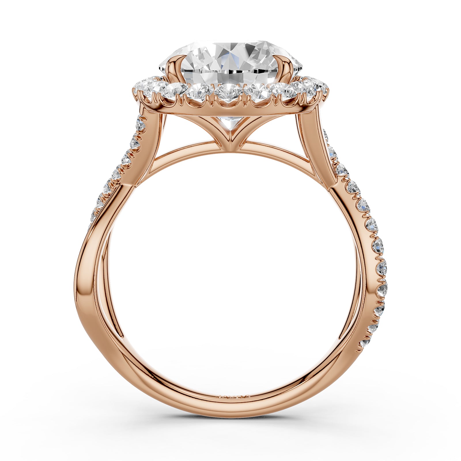 Twisted Halo XOXO Style Round Diamond Engagement Ring in 14k White Gold