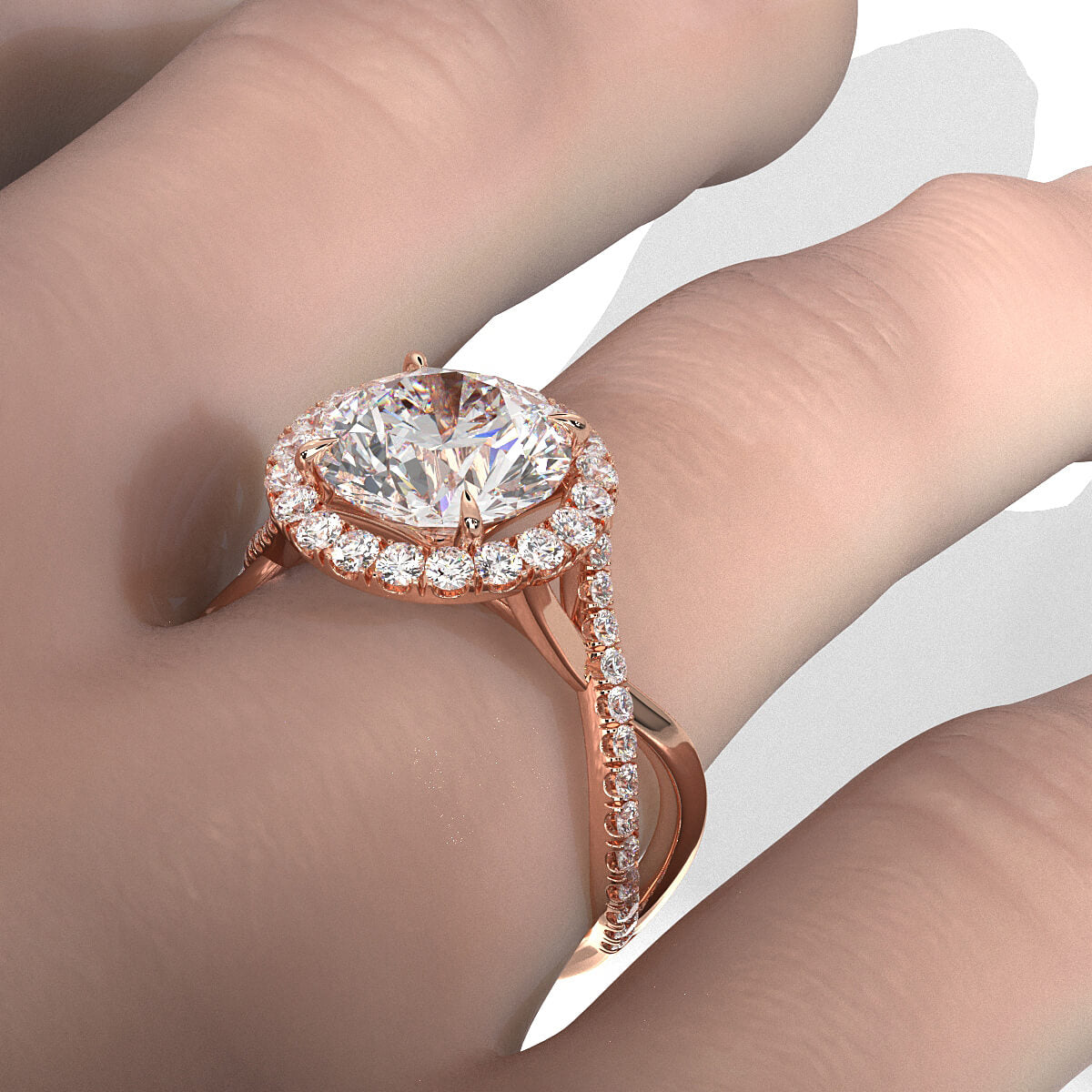 Twisted Halo XOXO Style Round Diamond Engagement Ring in 14k White Gold