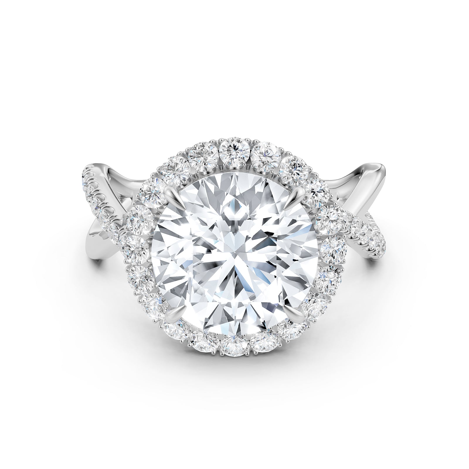 Twisted Halo XOXO Style Round Diamond Engagement Ring in 14k White Gold