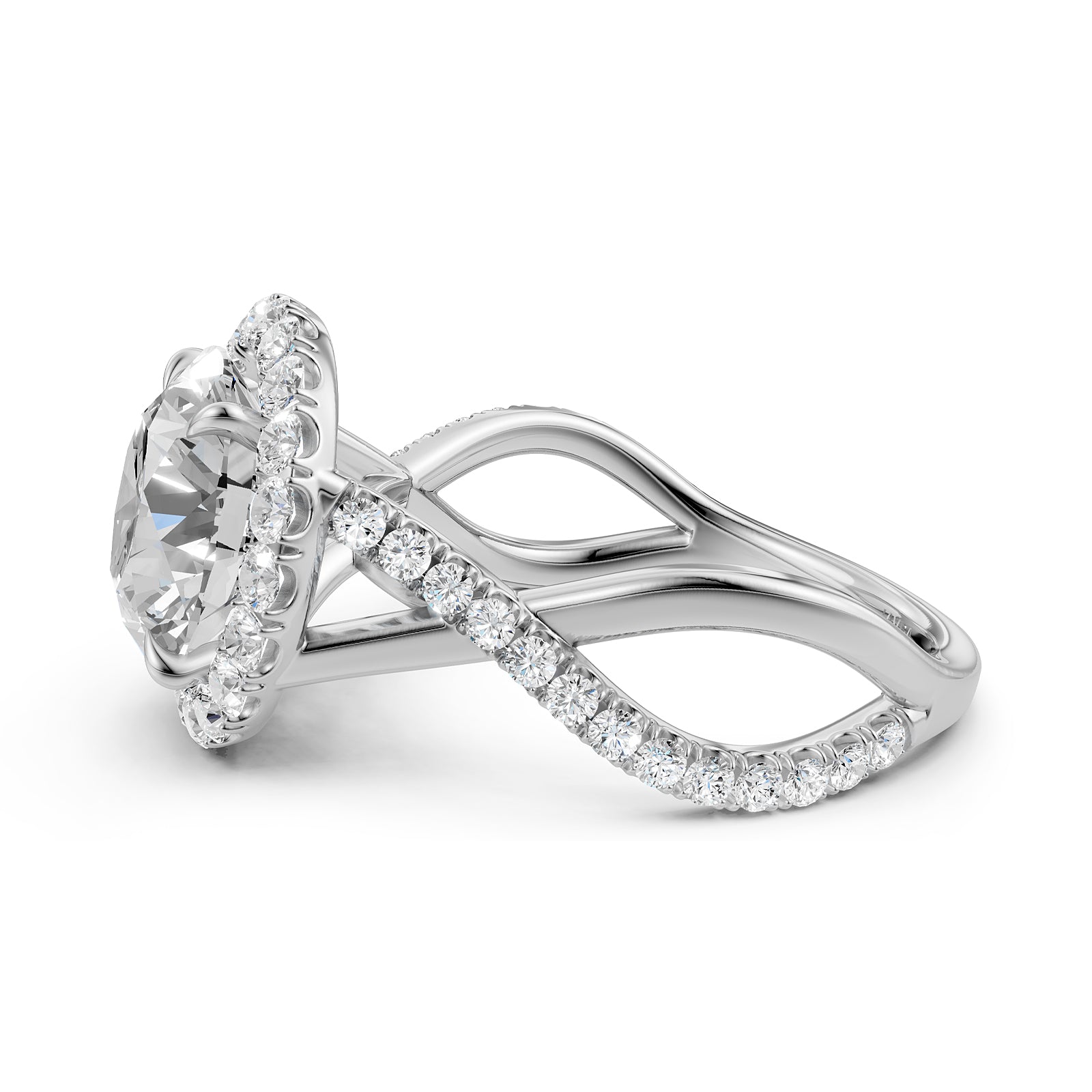Twisted Halo XOXO Style Round Diamond Engagement Ring in 14k White Gold