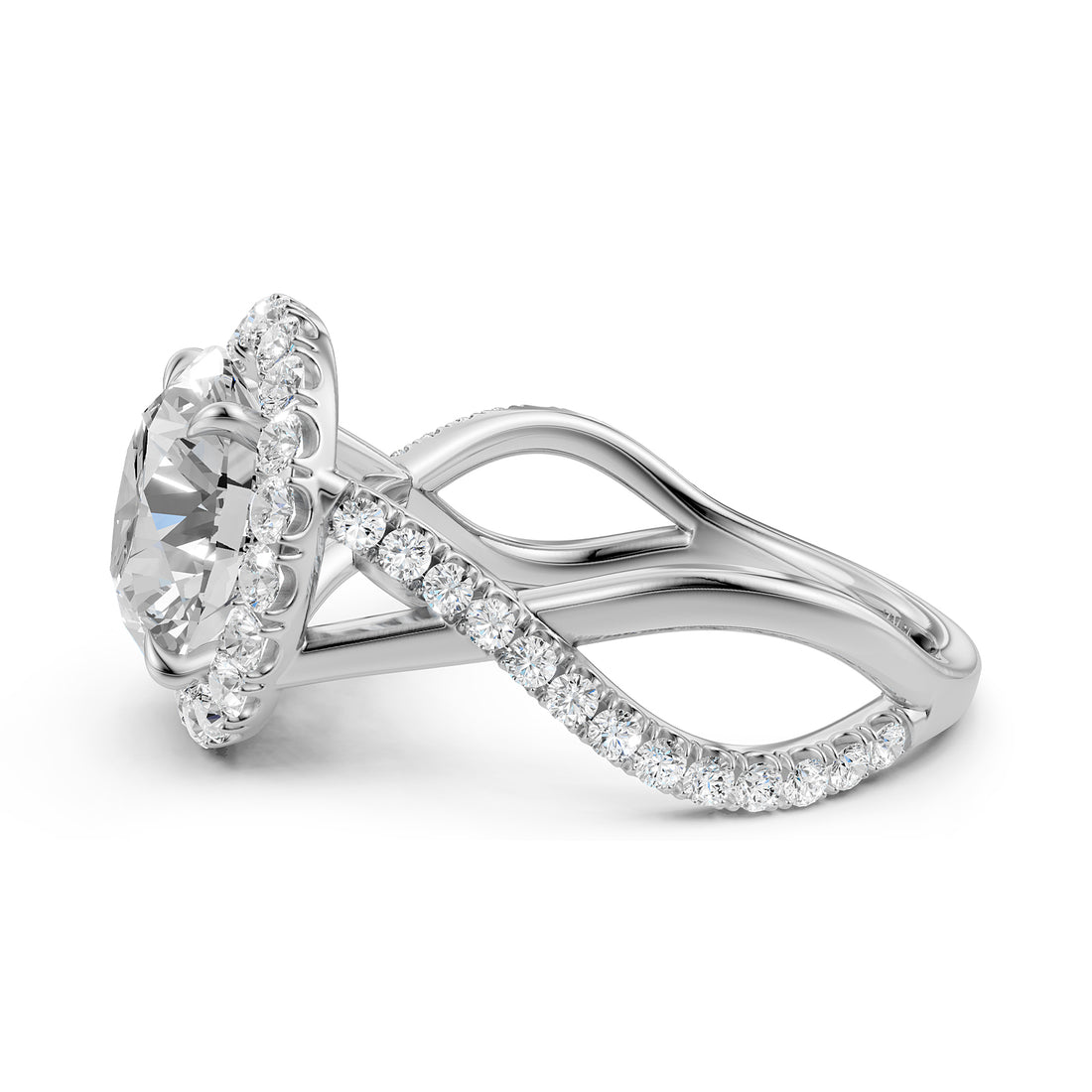 Twisted Halo XOXO Style Lab Grown Diamond Engagement Ring IGI Certified 3.70 Ctw.