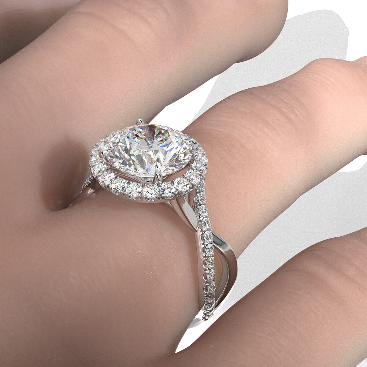Twisted Halo XOXO Style Round Diamond Engagement Ring in 14k White Gold
