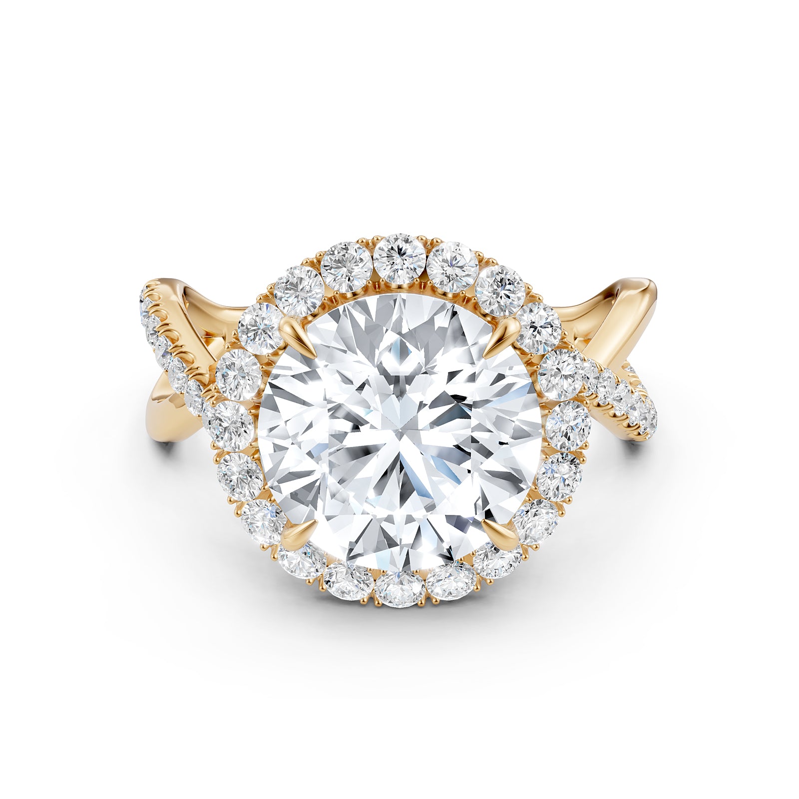 Twisted Halo XOXO Style Lab Grown Diamond Engagement Ring IGI Certified 3.70 Ctw.